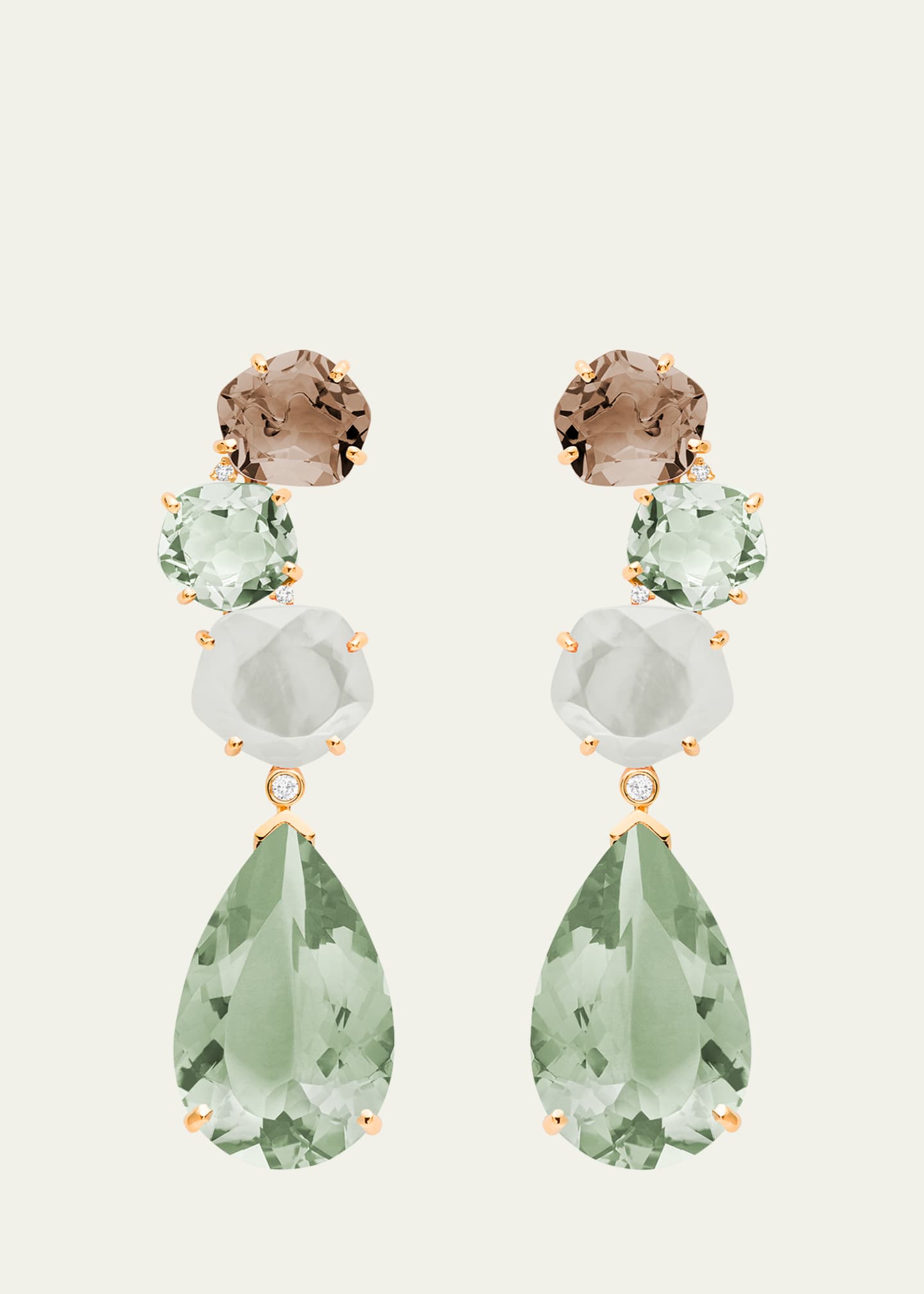 Daniella Kronfle Diana Prasiolite, Quartz, and MOP Earrings in 18K Rose Gold