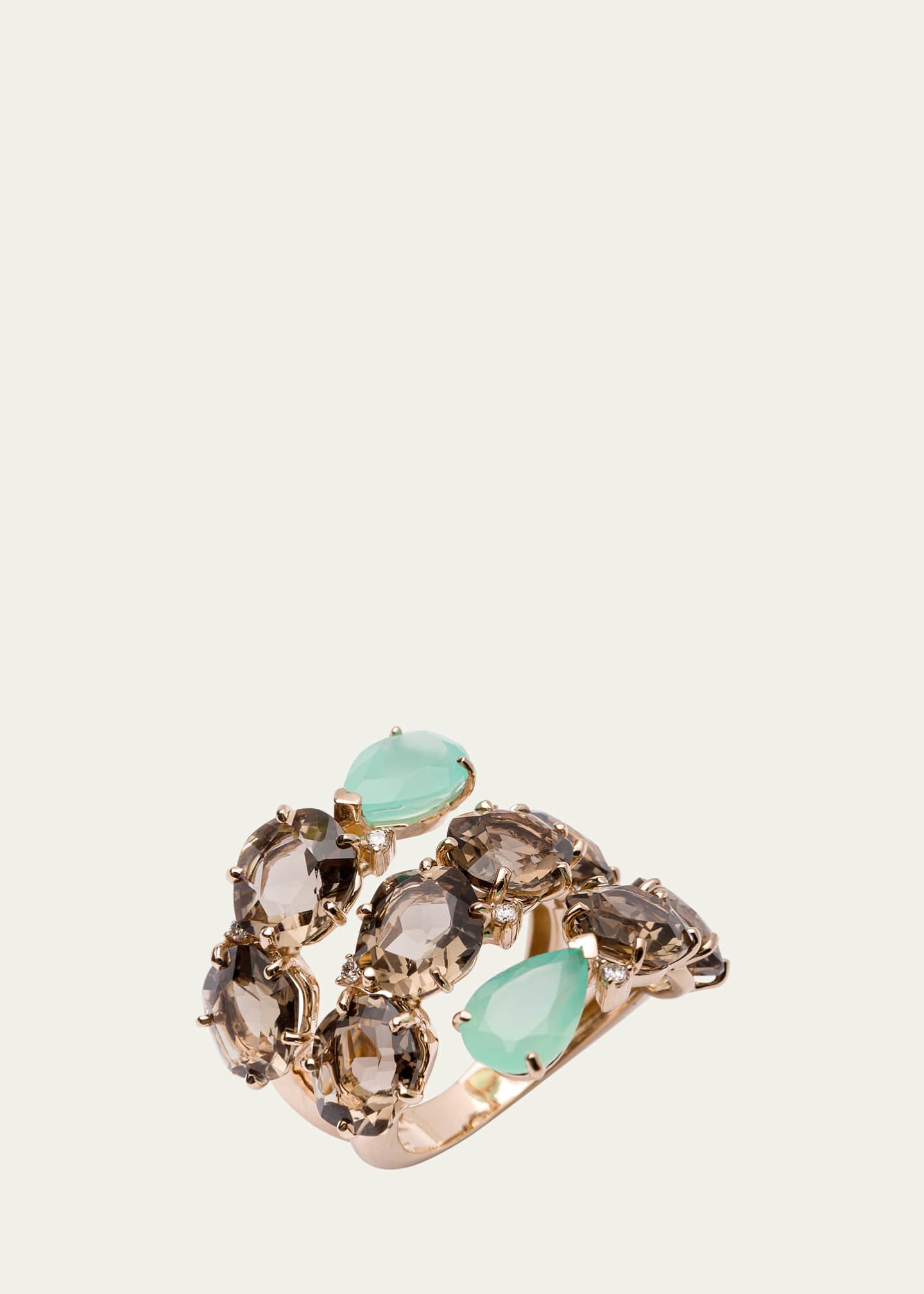 Daniella Kronfle Maya 18K Rose Gold Ring with Smokey Quartz and Chrysoprase