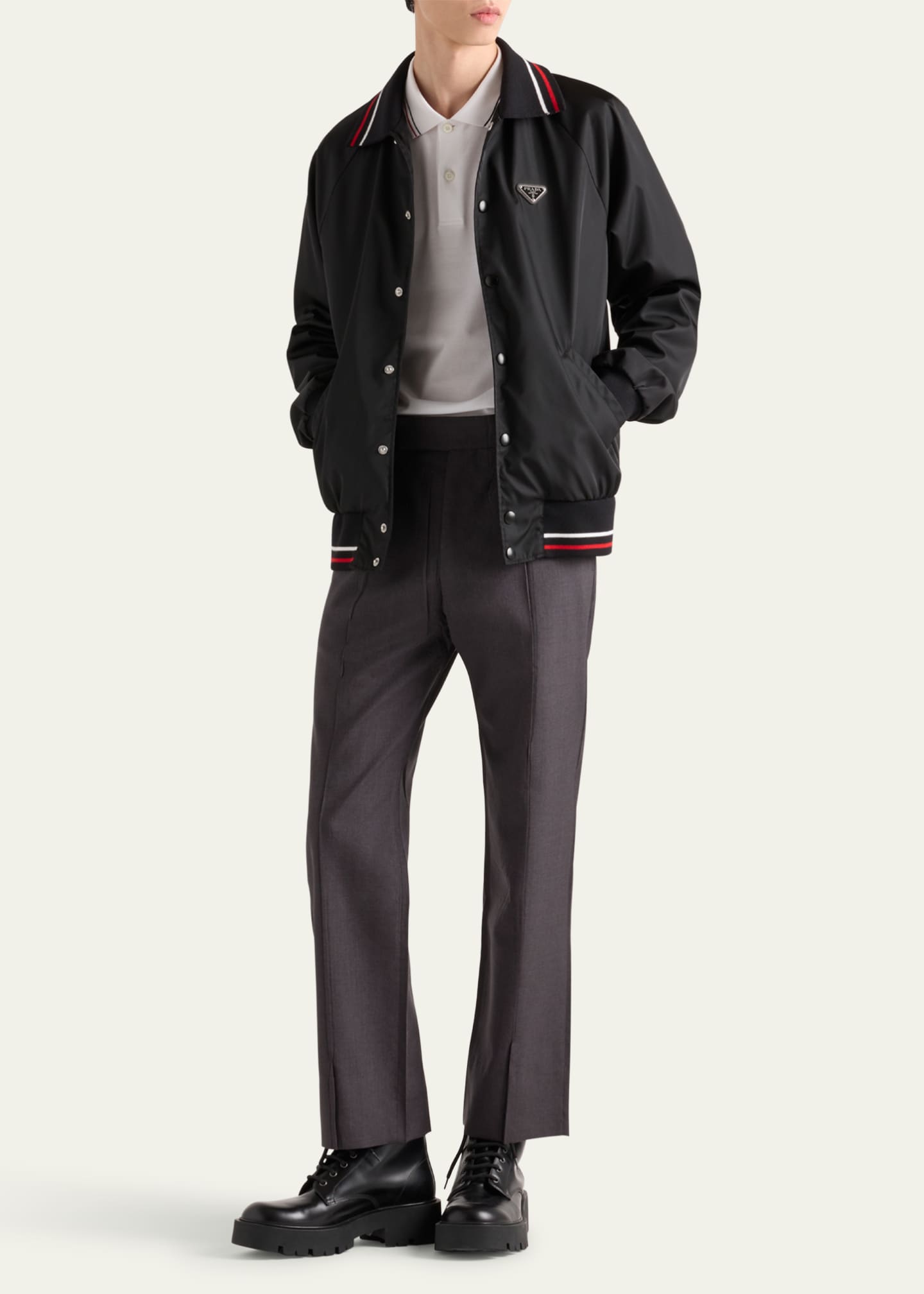 Prada Men's Re-Nylon Jacket with Stripe Details Image 2 of 4