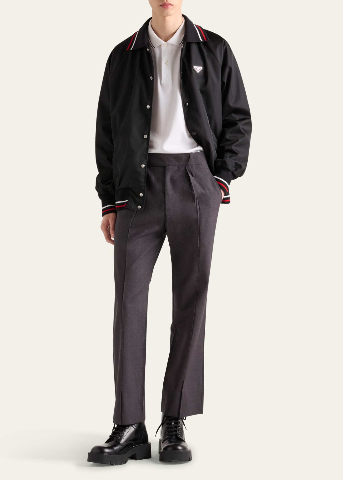 Prada Men's Ricamo Tipped Pique Polo Shirt Image 2 of 4