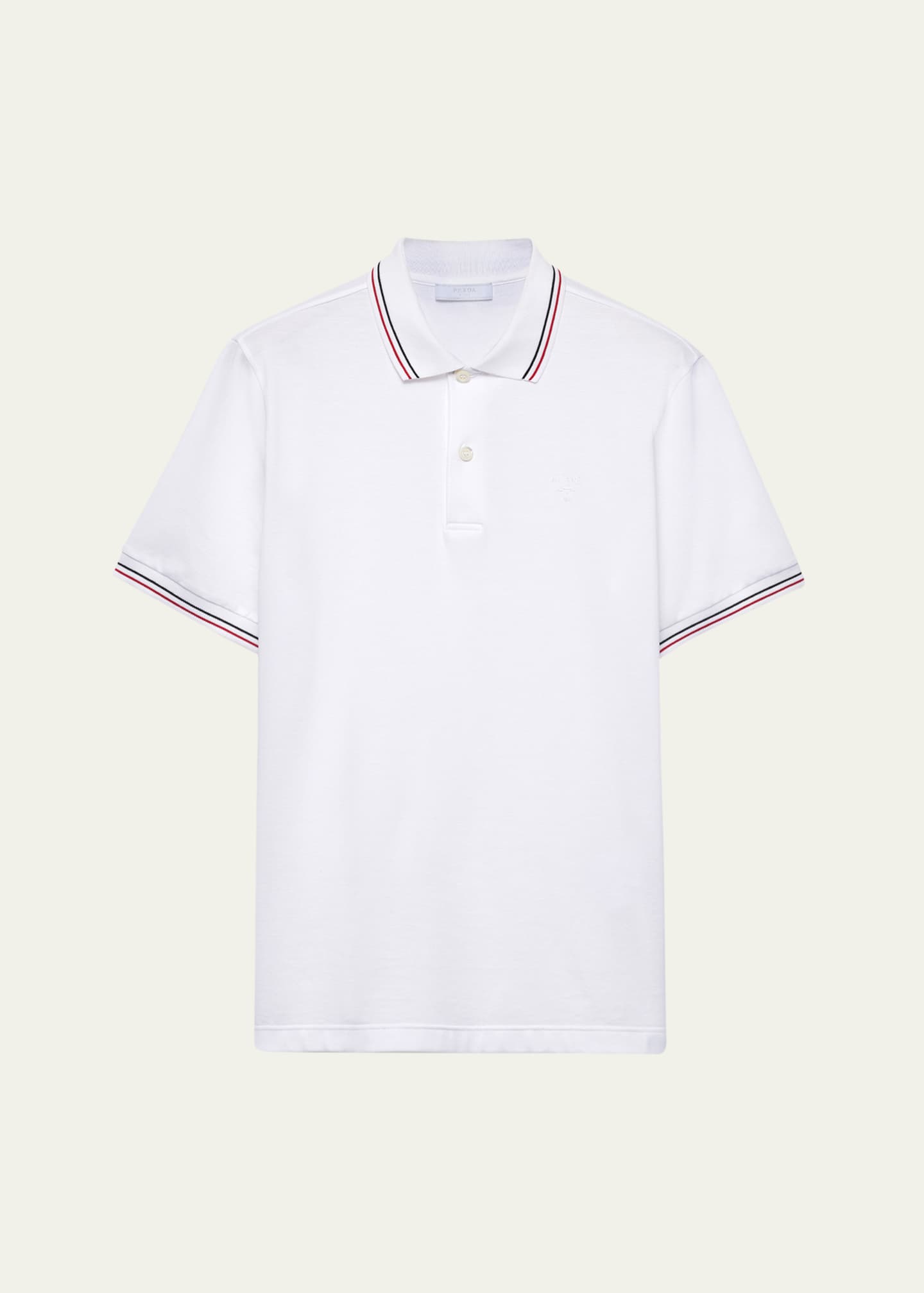 Prada Men's Ricamo Tipped Pique Polo Shirt Image 1 of 4