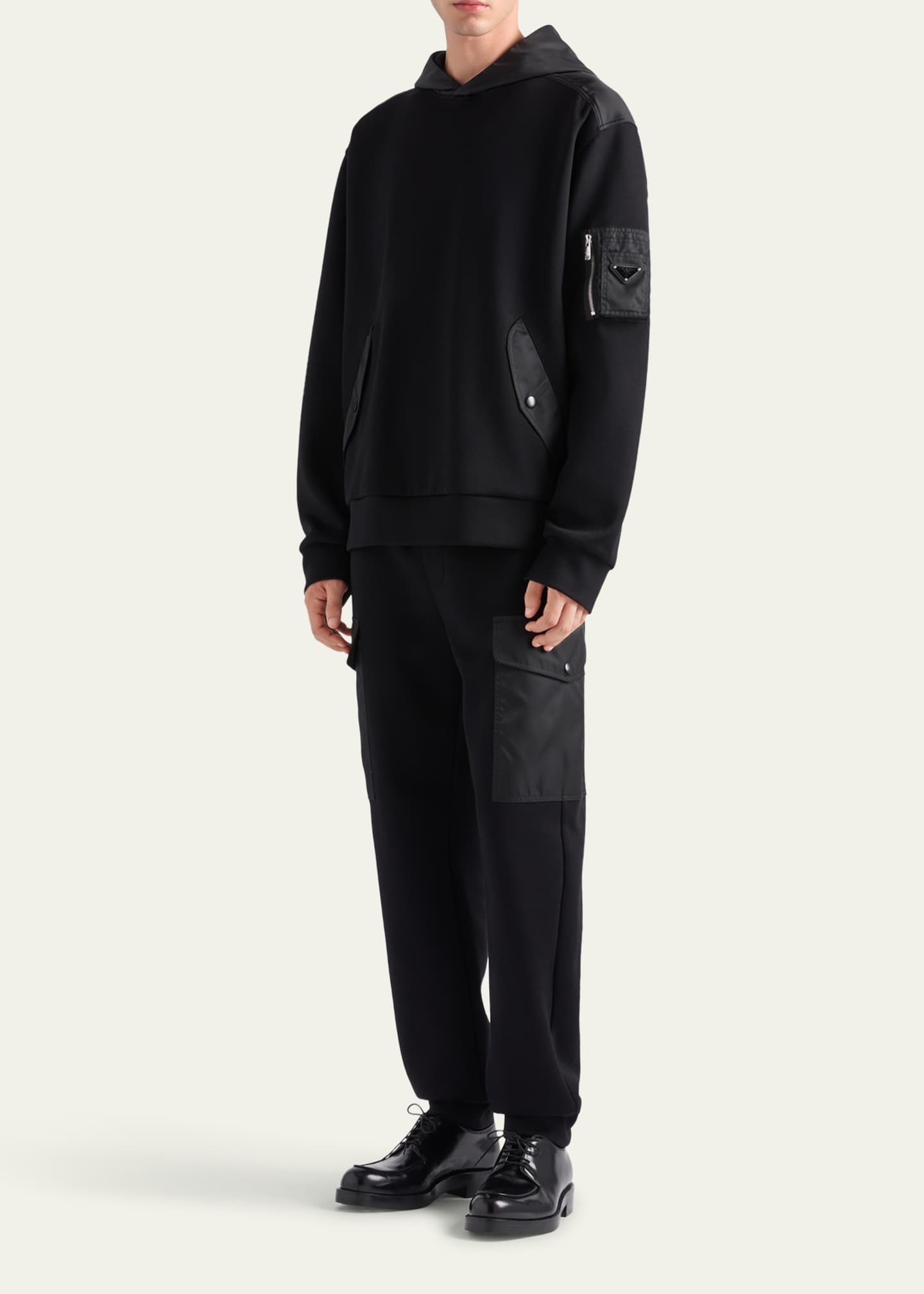 Prada Men's Tonal Cotton and Nylon Hoodie Image 2 of 4