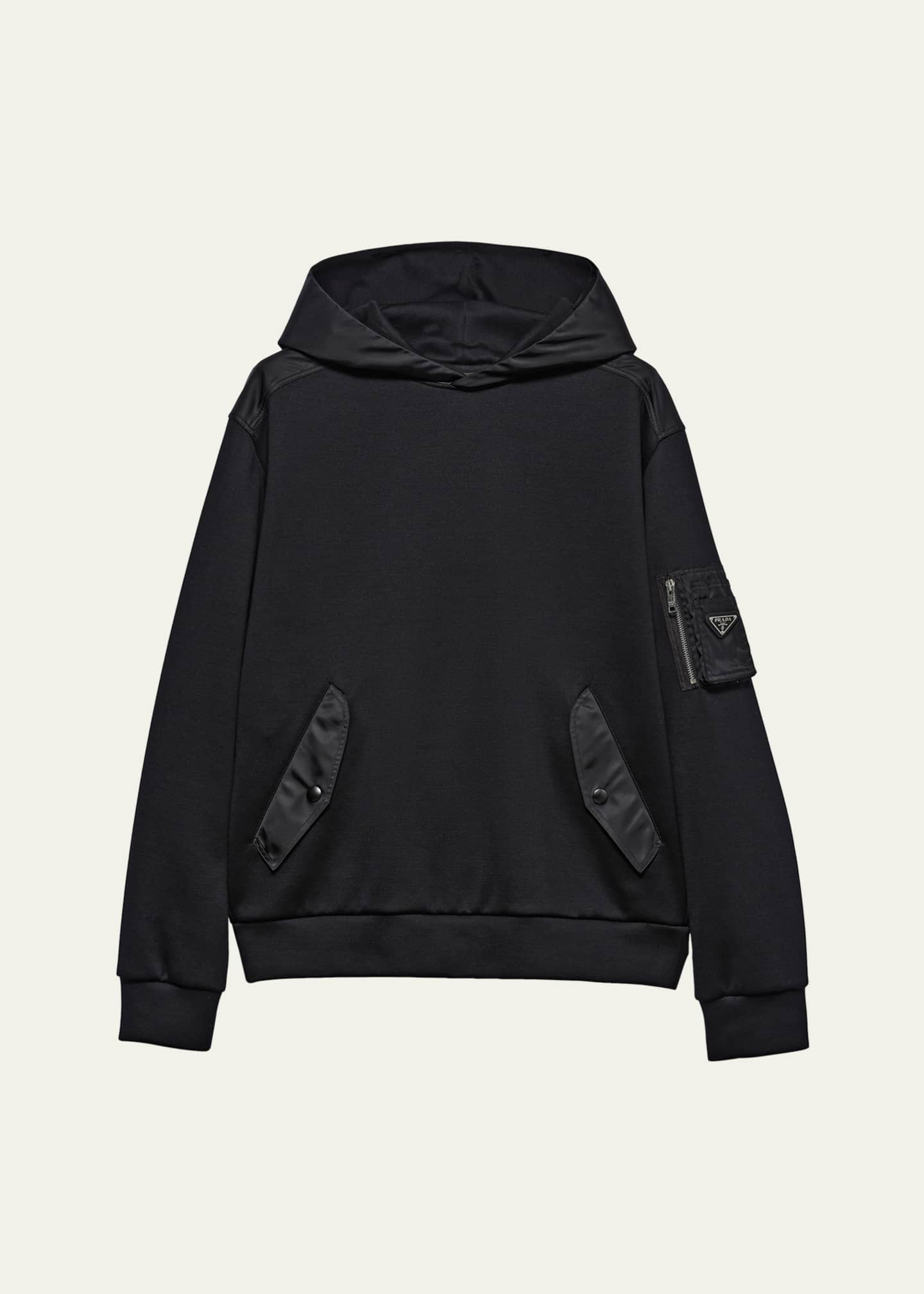 Prada Men's Tonal Cotton and Nylon Hoodie Image 1 of 4