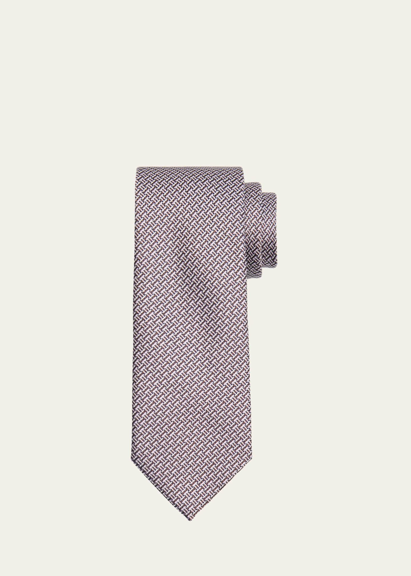 Brioni Men's Micro-Geometric Jacquard Silk Tie
