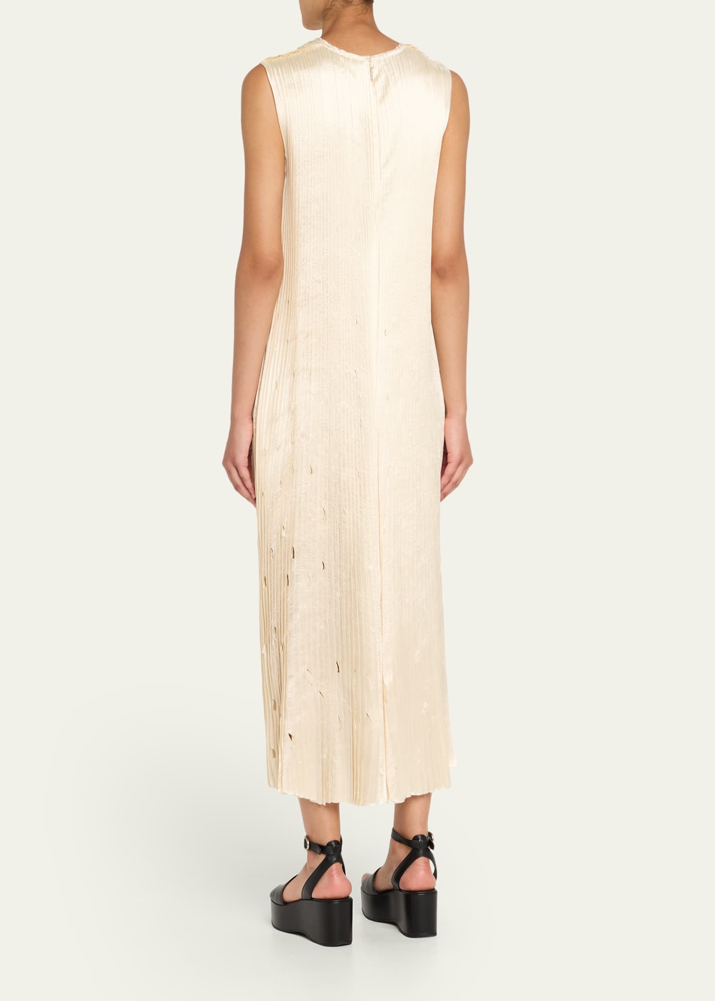 Pleated Satin Laser-Cut Trapeze Dress - Thumbnail 3
