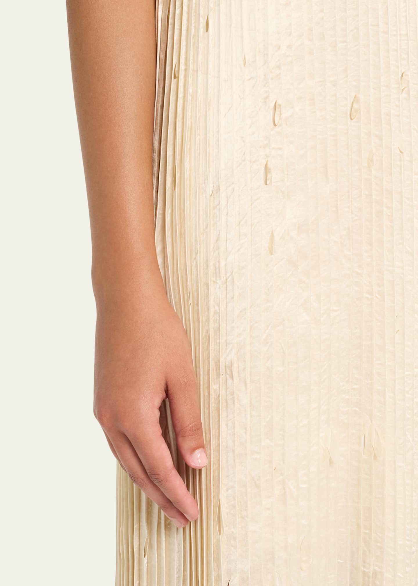 Pleated Satin Laser-Cut Trapeze Dress - Thumbnail 5