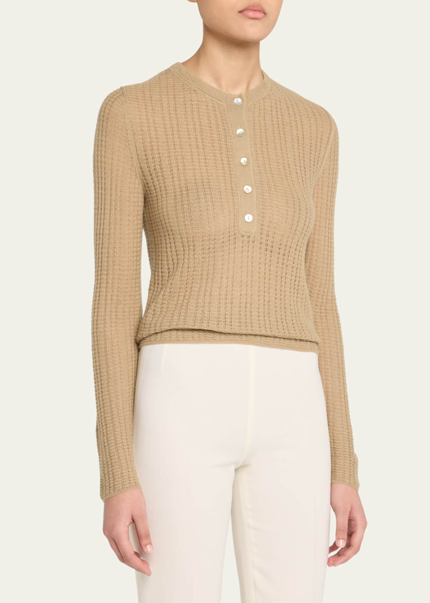 Vince Waffle-Knit Henley Top Image 4 of 5