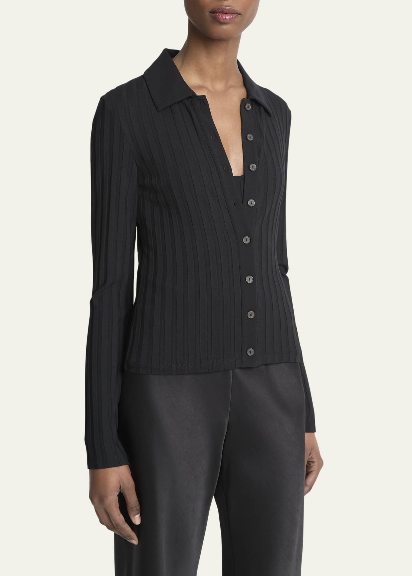 Vince Long-Sleeve Ribbed Button-Front Top Image 4 of 5