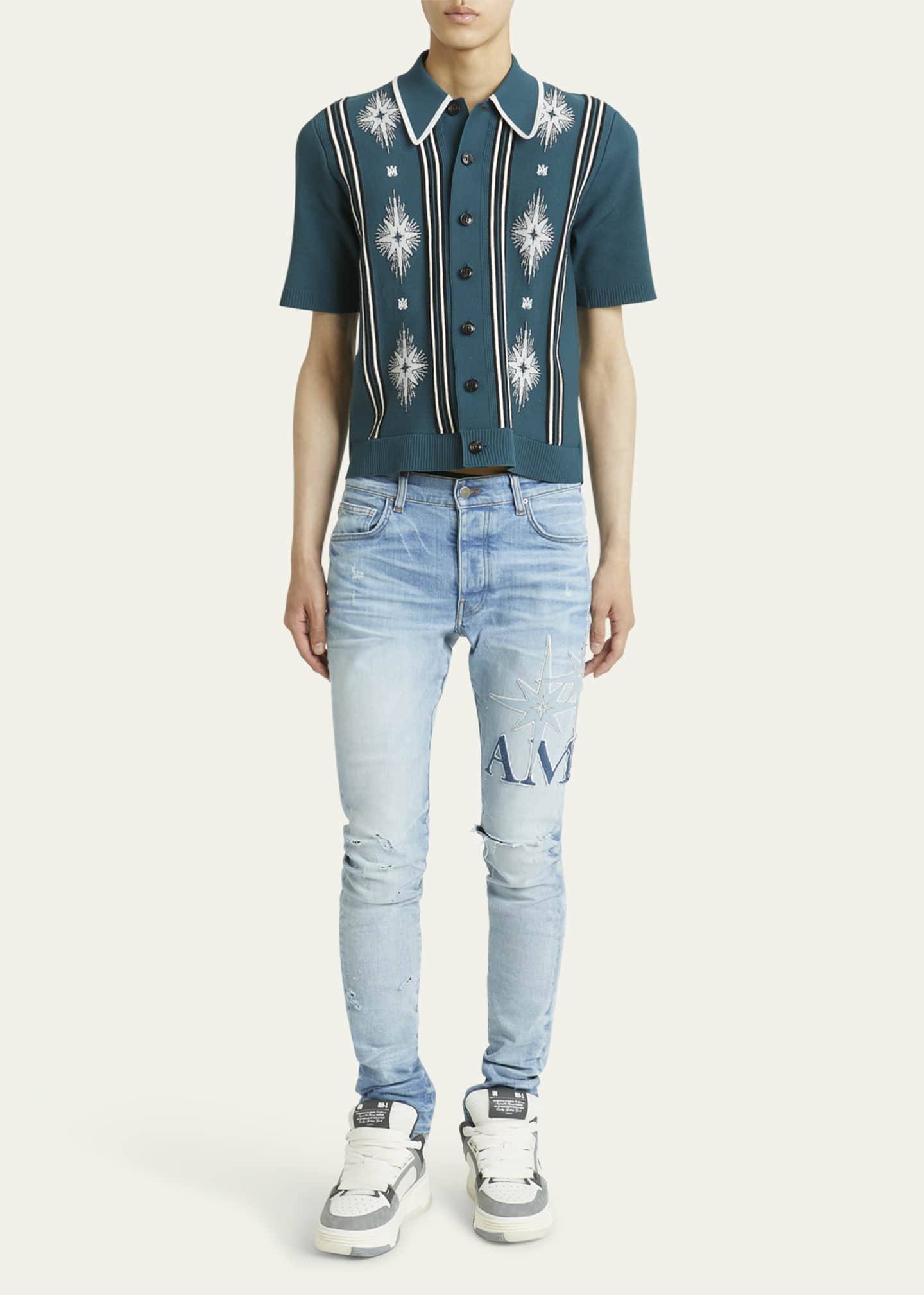 Amiri Men's MA-1 Leather & Mesh Low-Top Sneakers Image 2 of 5
