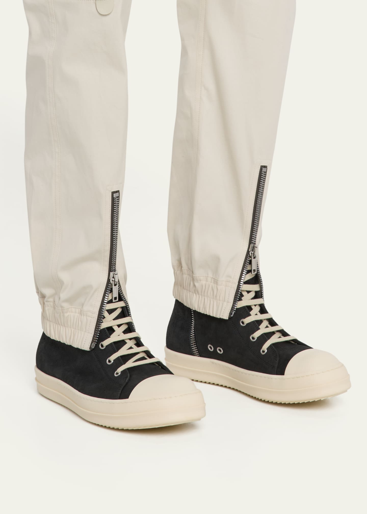 Rick Owens Men's Buffed Leather High-Top Sneakers Image 2 of 6
