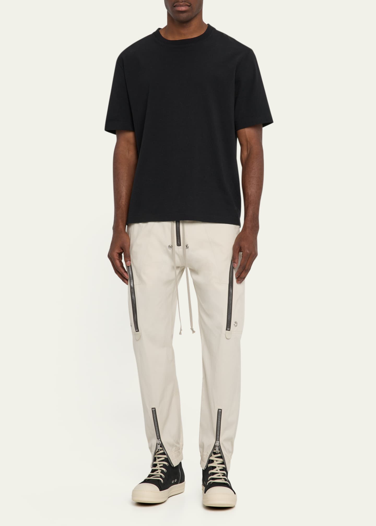 Rick Owens Men's Buffed Leather High-Top Sneakers Image 3 of 6