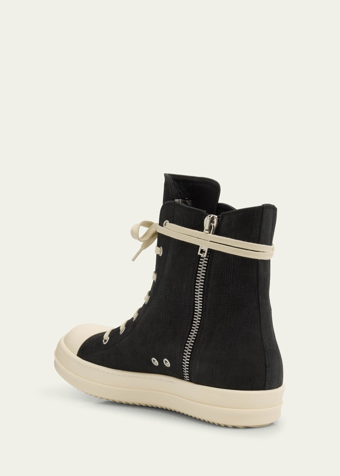 Rick Owens Men's Buffed Leather High-Top Sneakers Image 4 of 6