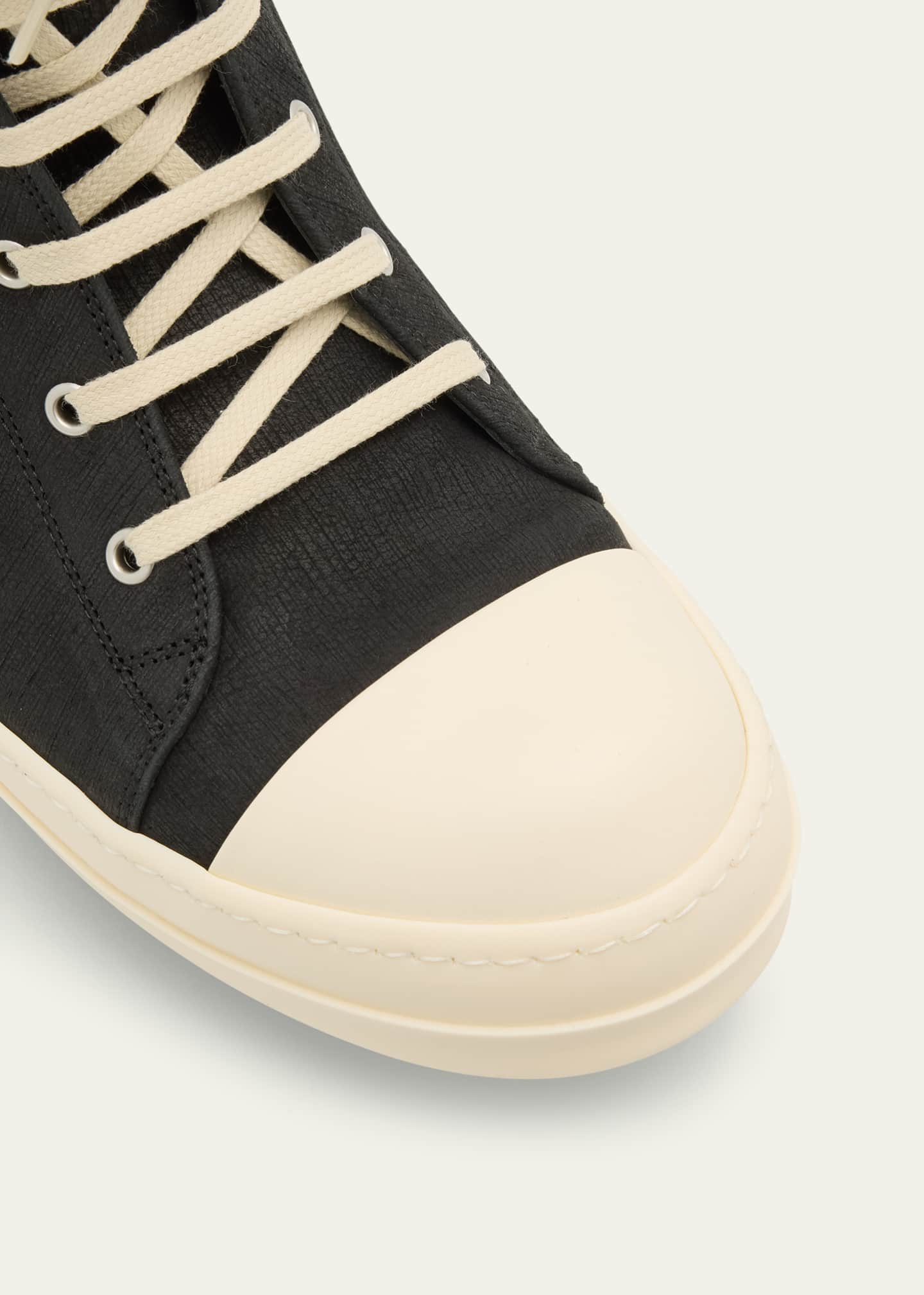 Rick Owens Men's Buffed Leather High-Top Sneakers Image 5 of 6