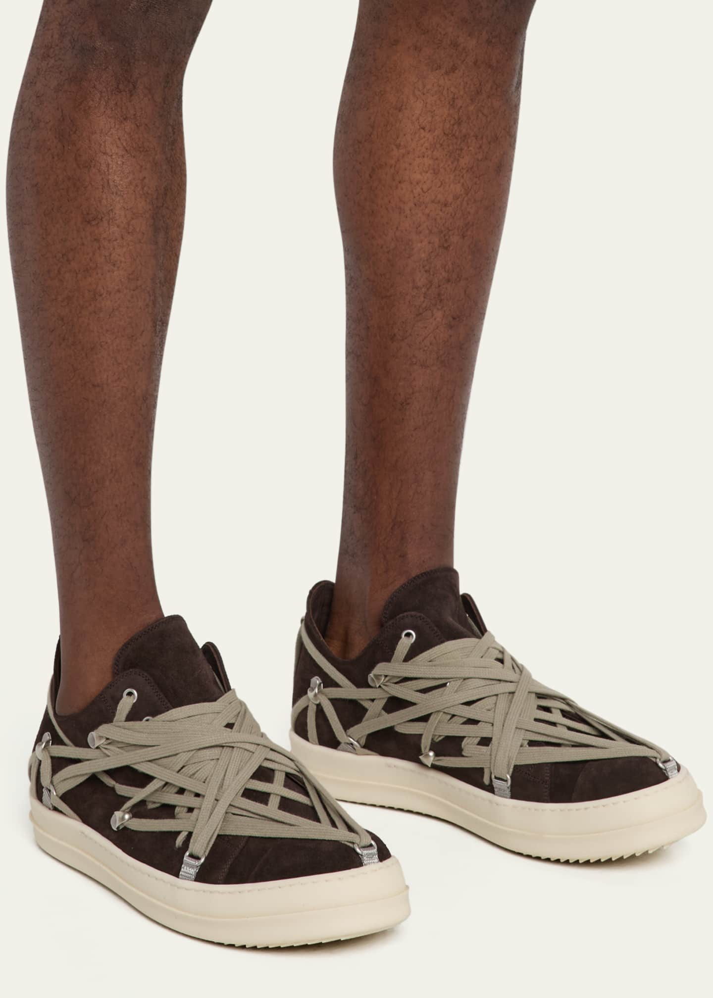 Rick Owens Men's Megalaced Suede Low-Top Sneakers Image 2 of 6
