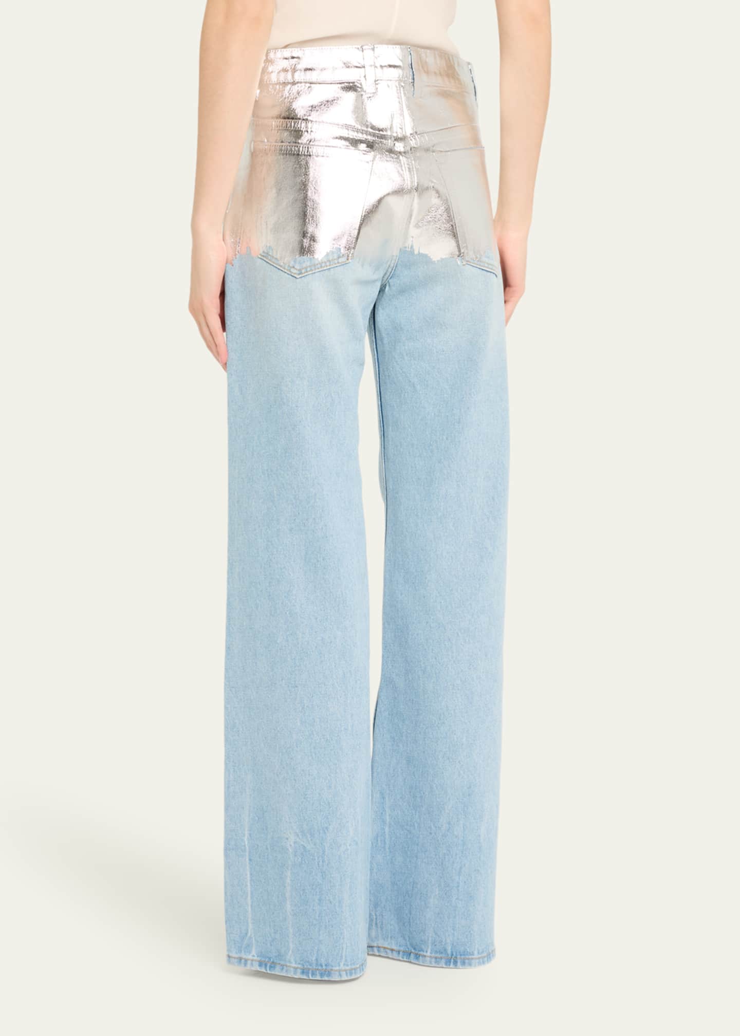 Rabanne Metallic Foiled Denim Straight-Leg Jeans Image 3 of 5
