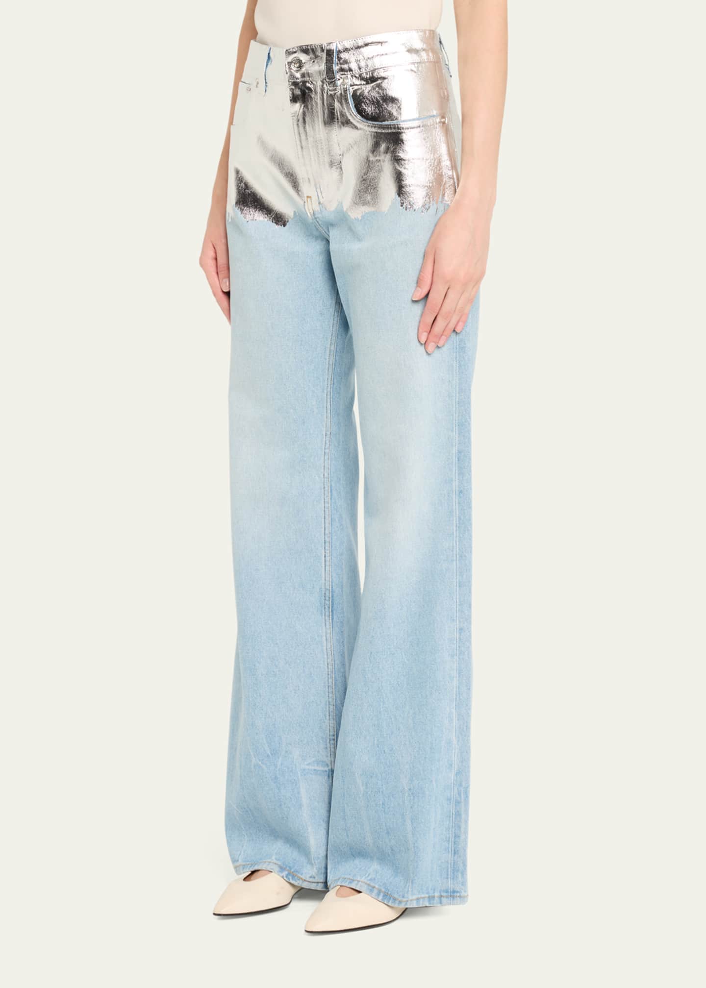 Rabanne Metallic Foiled Denim Straight-Leg Jeans Image 4 of 5