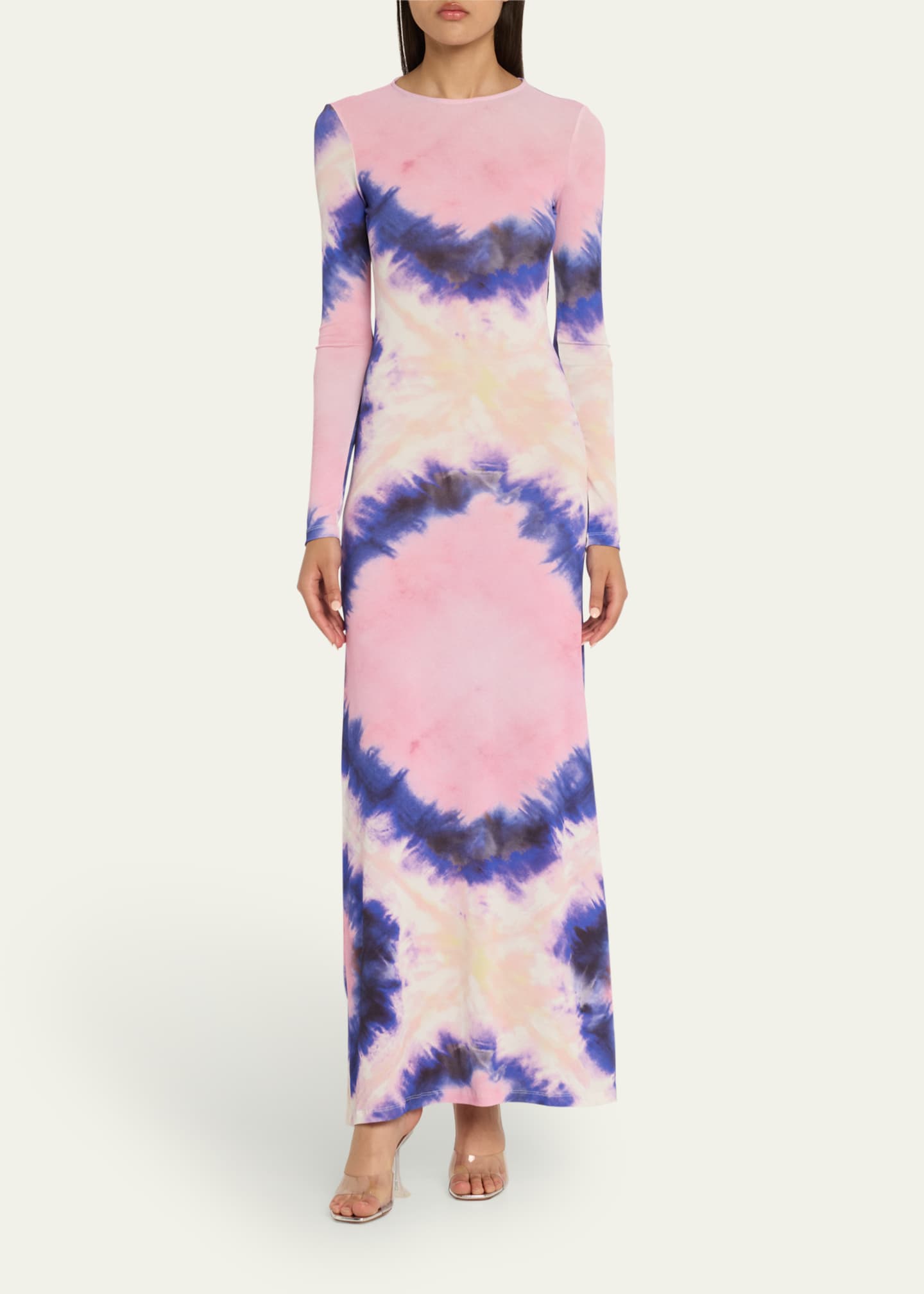 Tie-Dye Jersey Backless Long-Sleeve Maxi Dress - Thumbnail 2