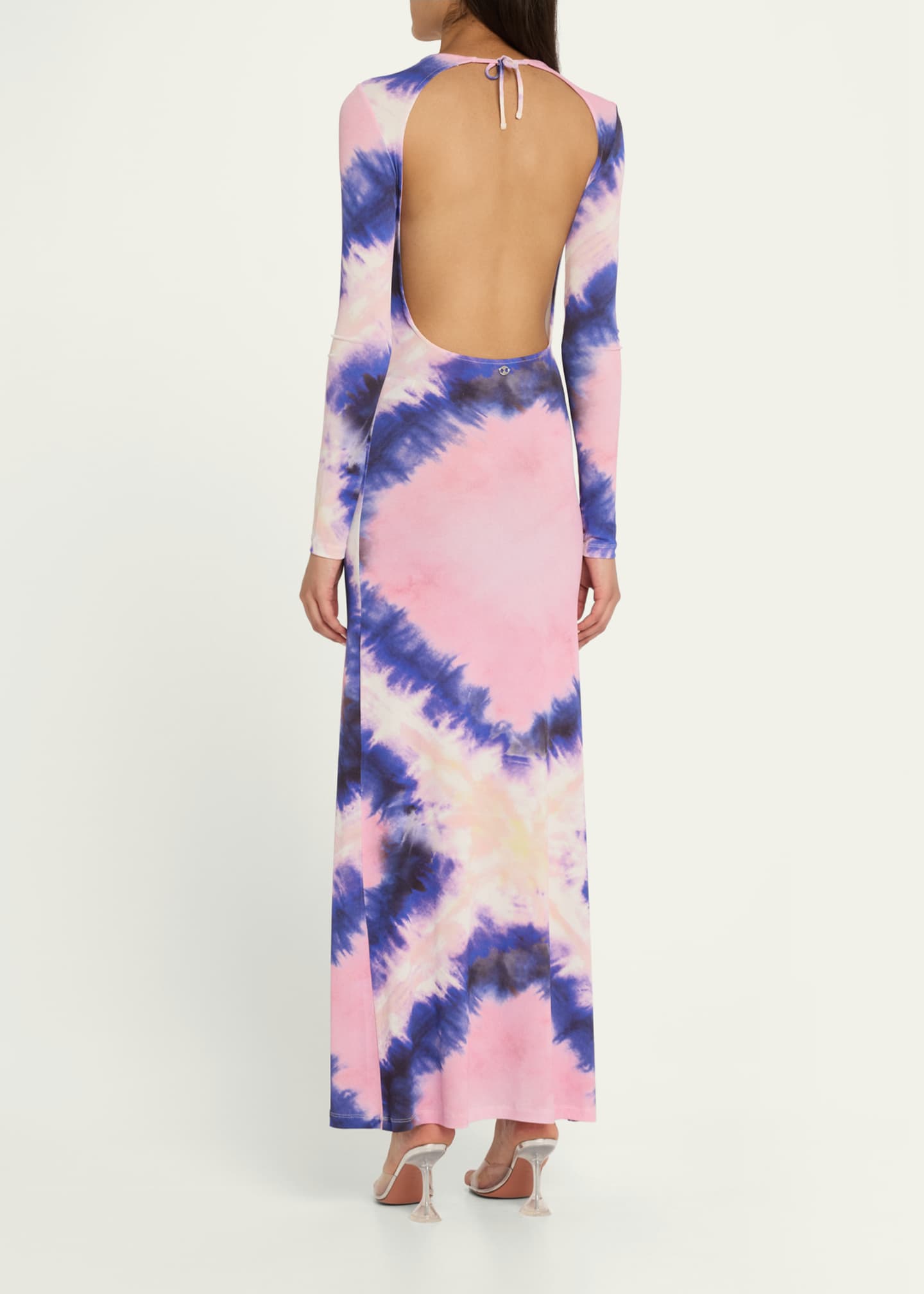 Tie-Dye Jersey Backless Long-Sleeve Maxi Dress - Thumbnail 3