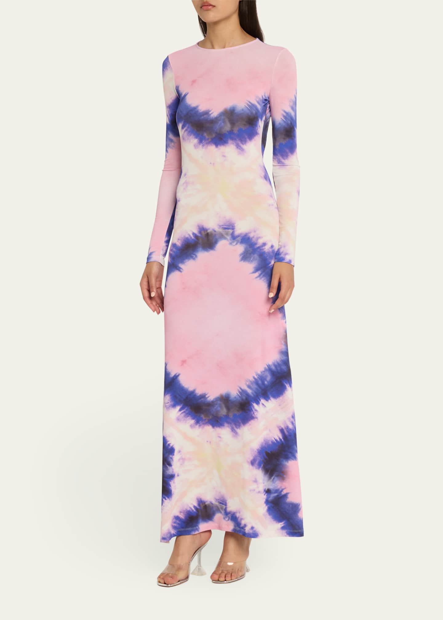 Tie-Dye Jersey Backless Long-Sleeve Maxi Dress - Thumbnail 4
