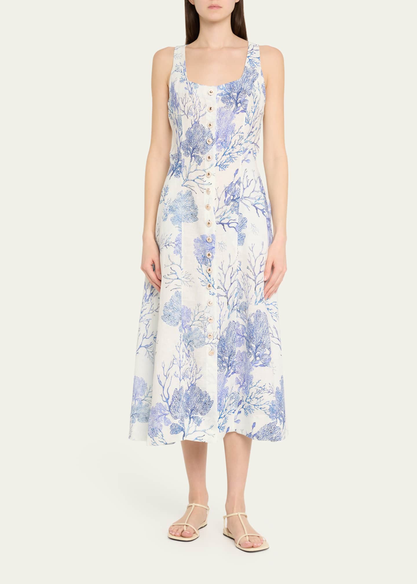 Teresa Coral-Print Linen Midi Dress - Thumbnail 2