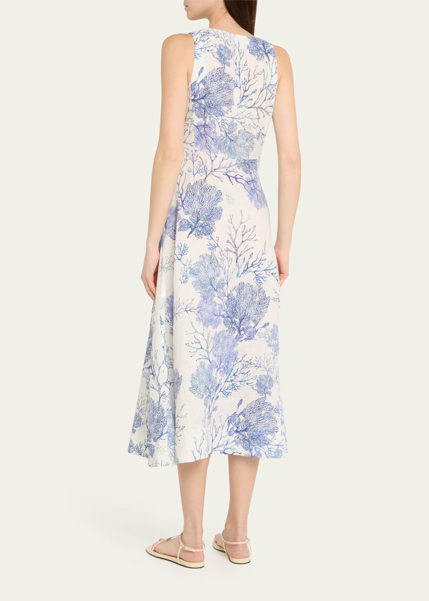 Teresa Coral-Print Linen Midi Dress - Thumbnail 3