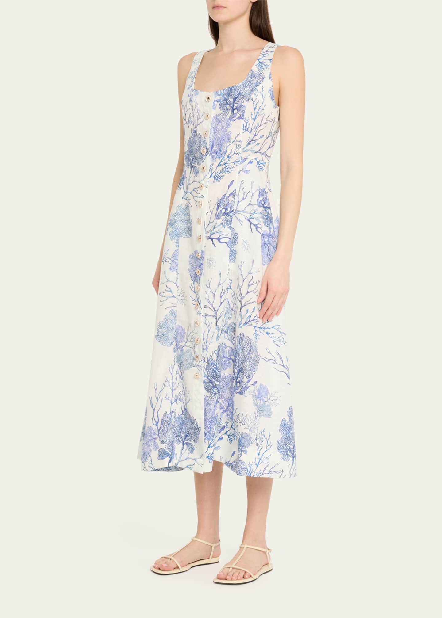 Teresa Coral-Print Linen Midi Dress - Thumbnail 4