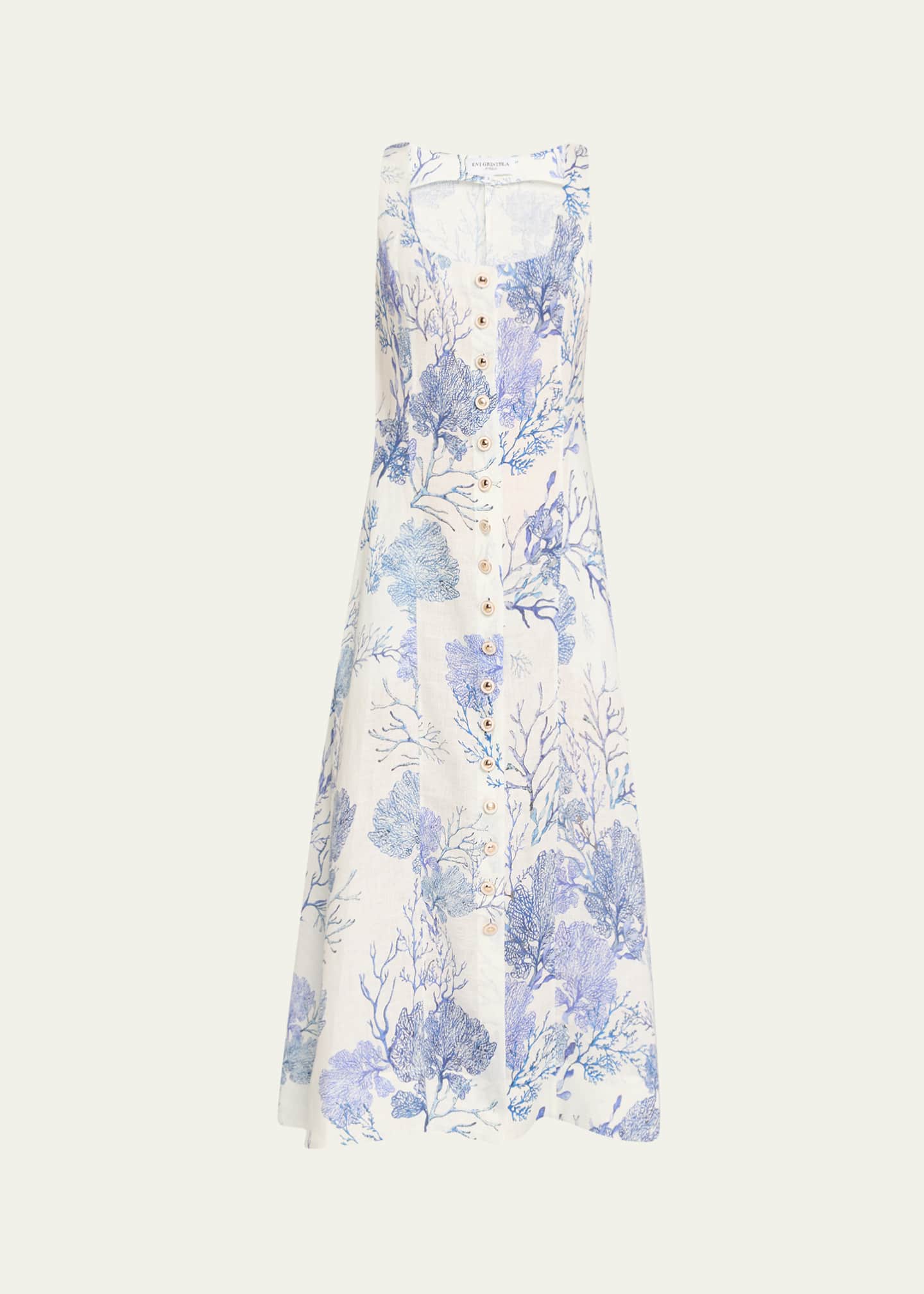 Teresa Coral-Print Linen Midi Dress