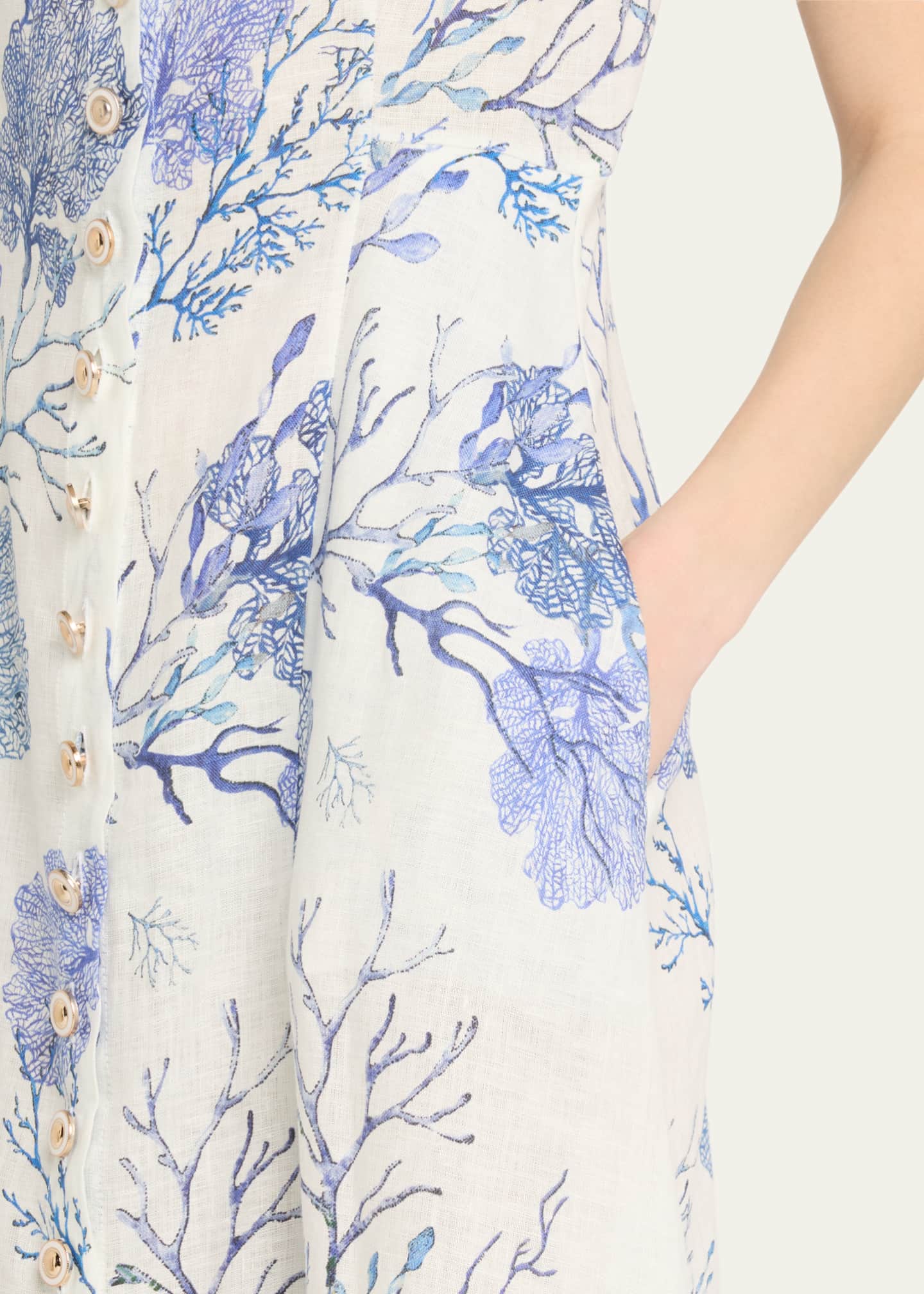 Teresa Coral-Print Linen Midi Dress - Thumbnail 5