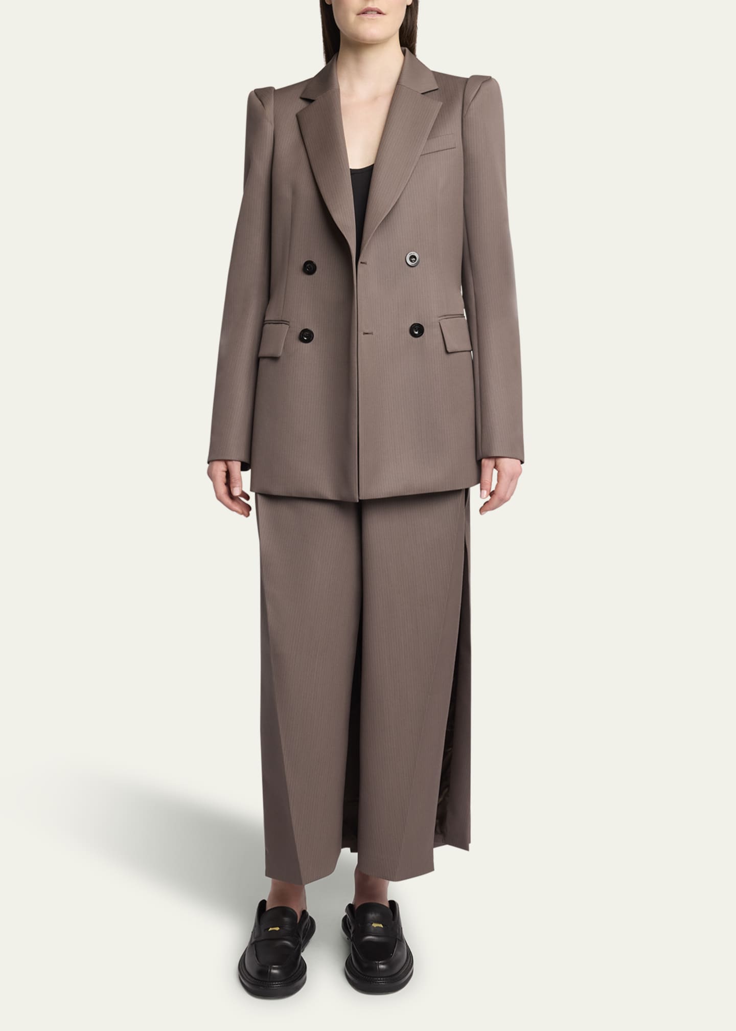 SACAI Hybrid Double-Breasted Pleated Back Blazer Image 2 of 5