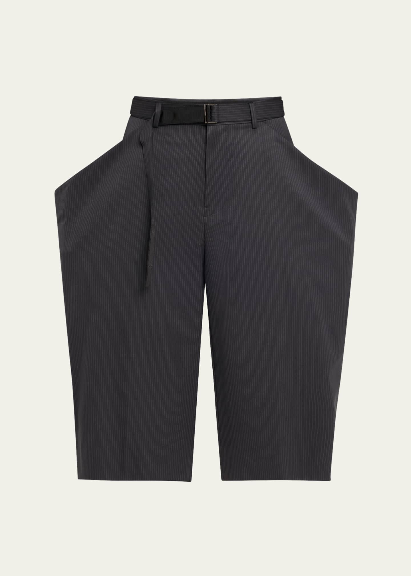 Pinstripe Wide Cropped Wool Trousers