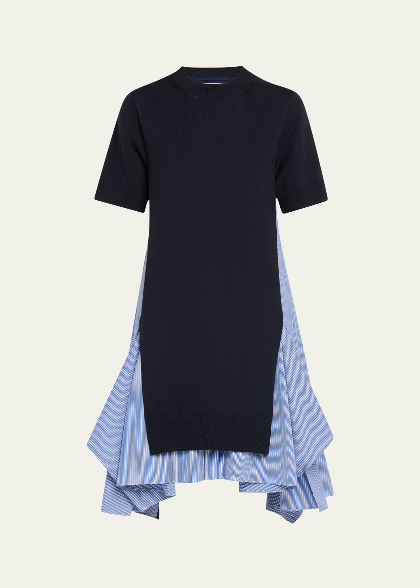 送料無料 いつまで Mixed-Media SACAI Short-Sleeve Dress Sweater Suiting ロングワンピース/マキシワンピース