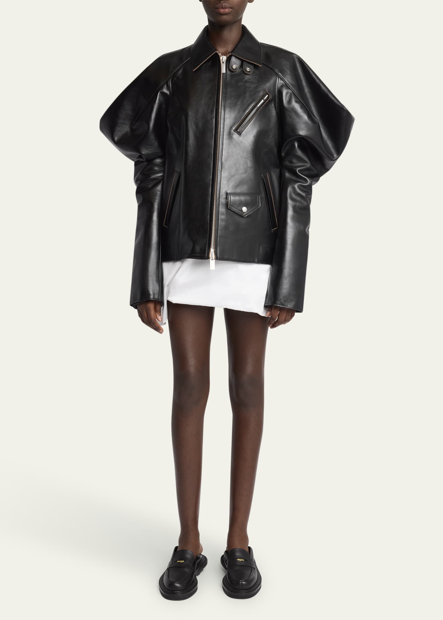 SACAI Wide Sleeve Leather Jacket Image 2 of 5