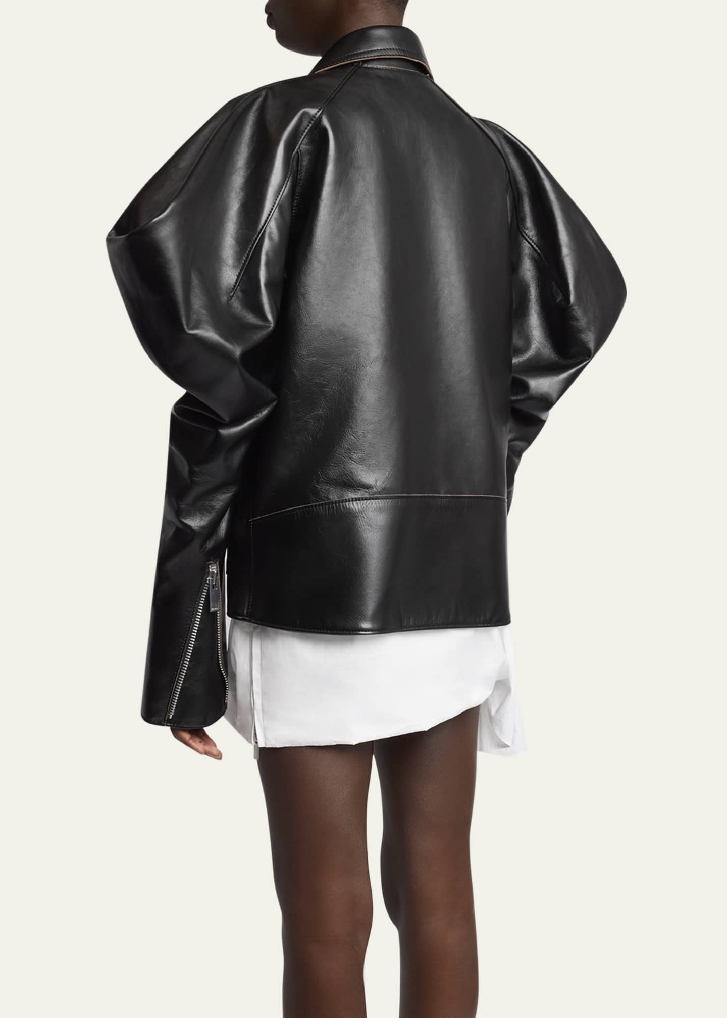 SACAI Wide Sleeve Leather Jacket Image 3 of 5
