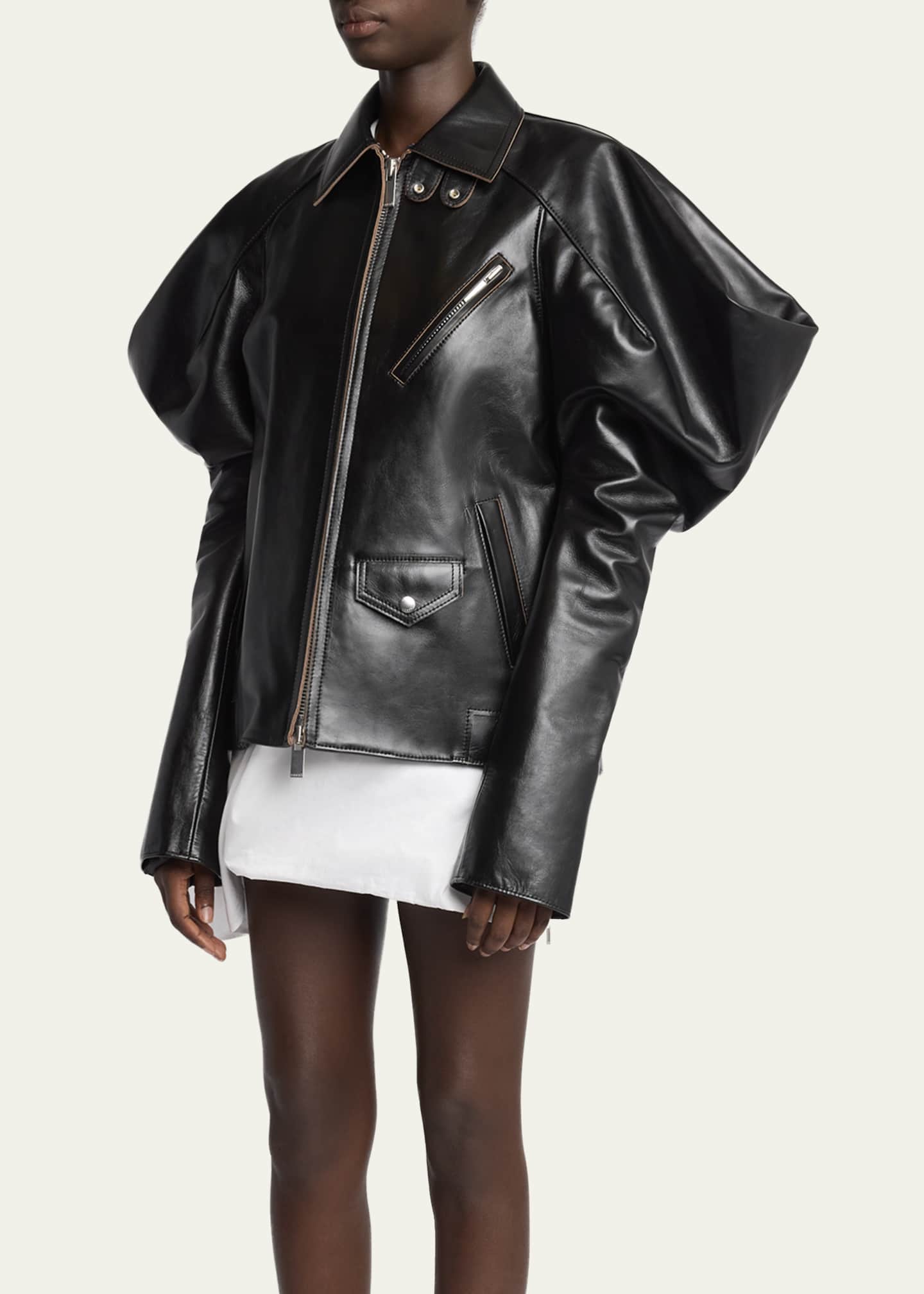 SACAI Wide Sleeve Leather Jacket Image 4 of 5