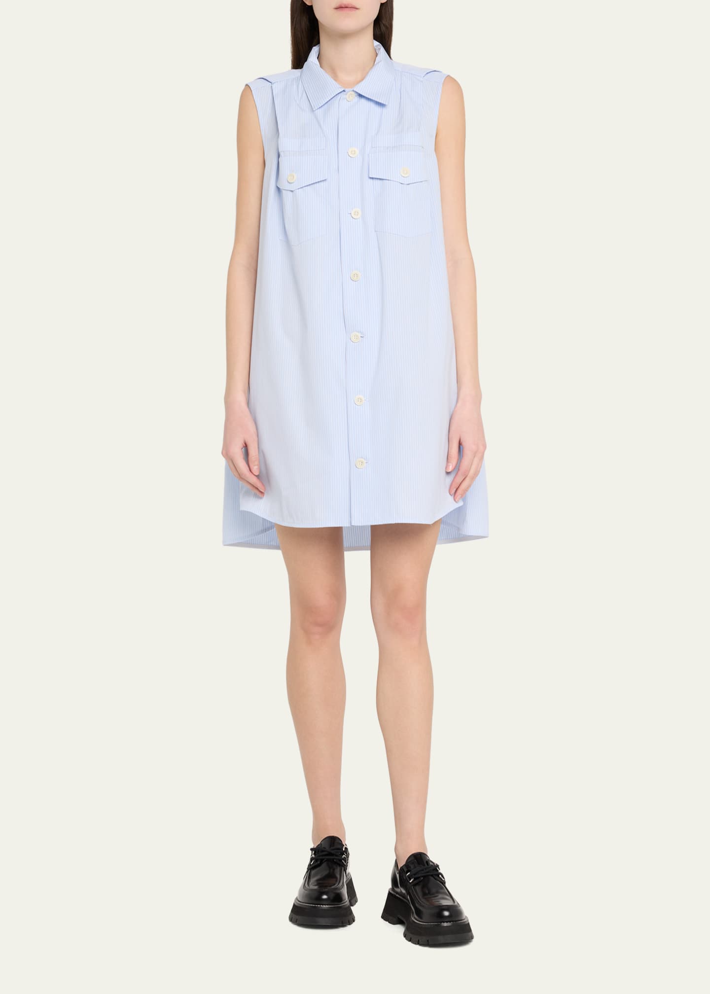 SACAI Stripe Button Down Flowy Mini Dress Image 2 of 5