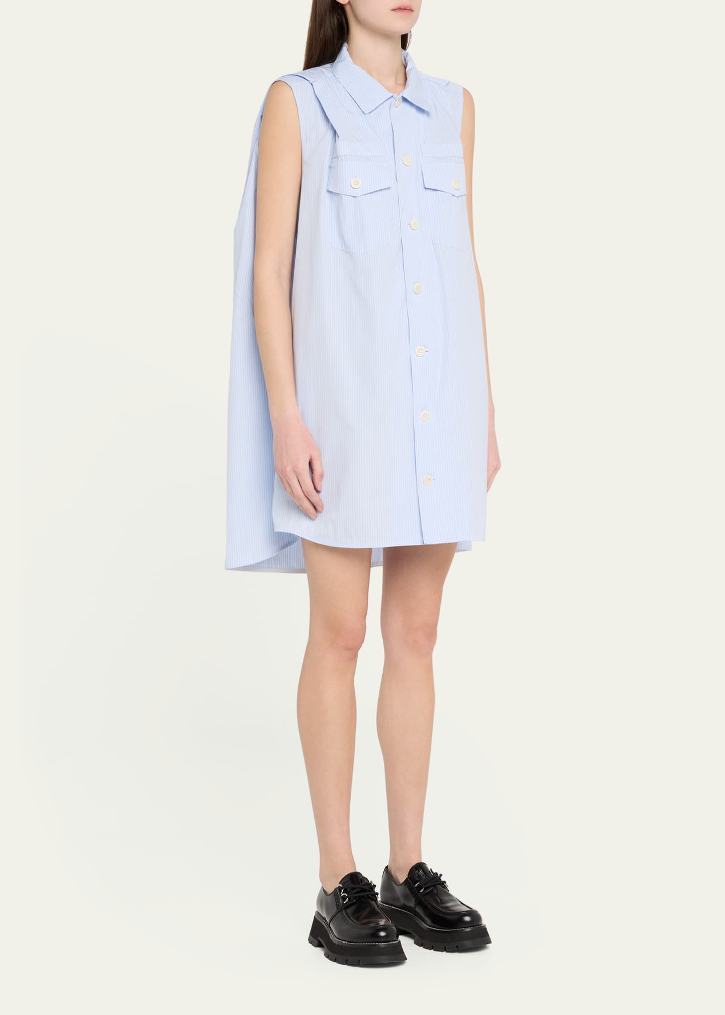 SACAI Stripe Button Down Flowy Mini Dress Image 4 of 5