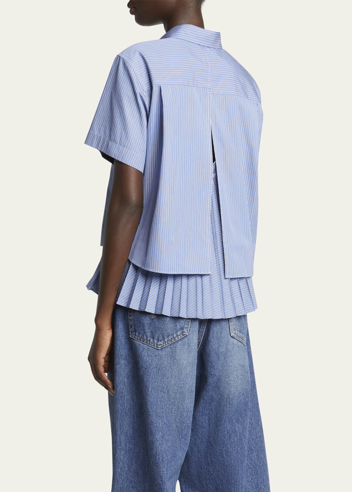 Stripe Pleated Button Down Blouse