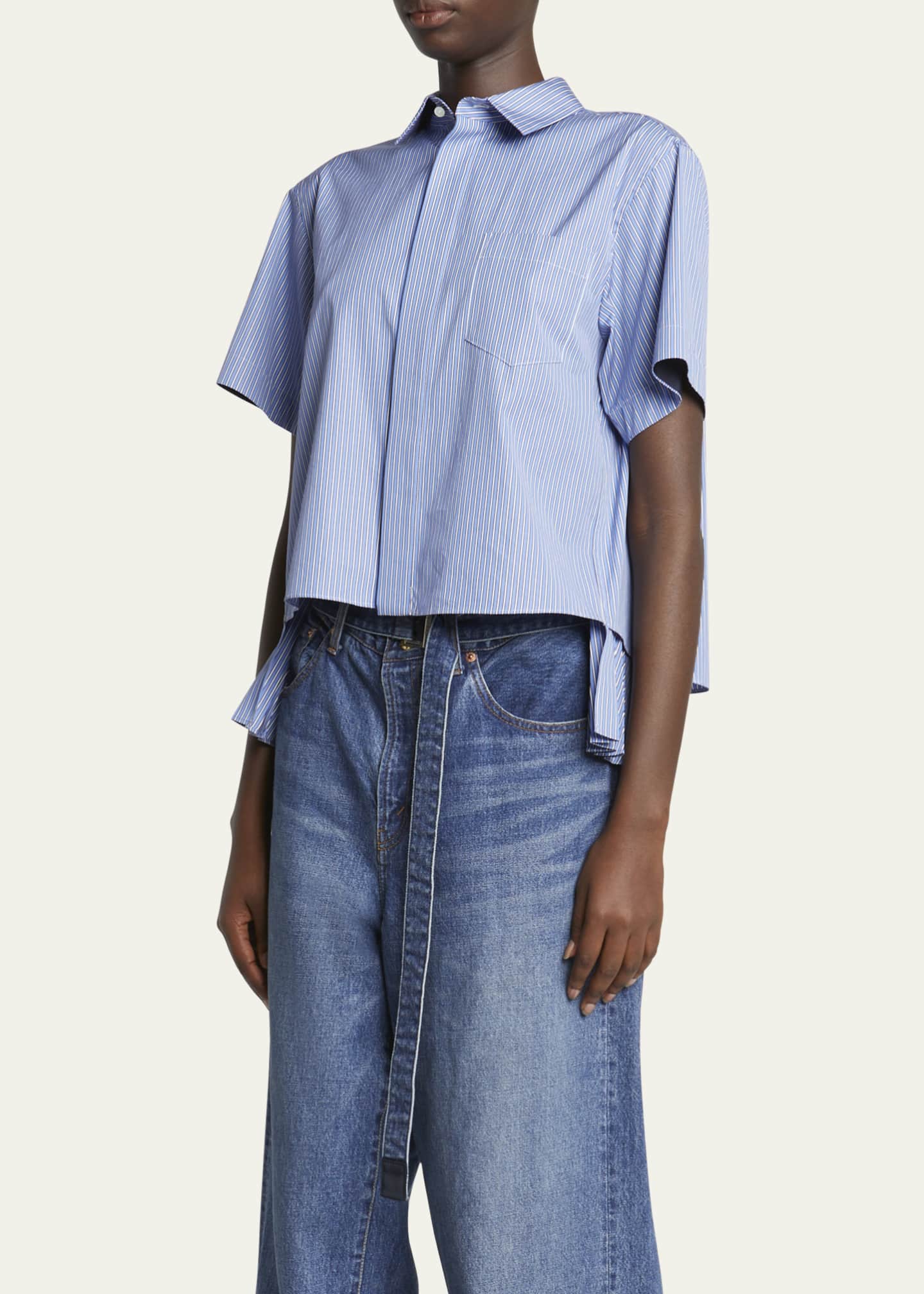 Stripe Pleated Button Down Blouse