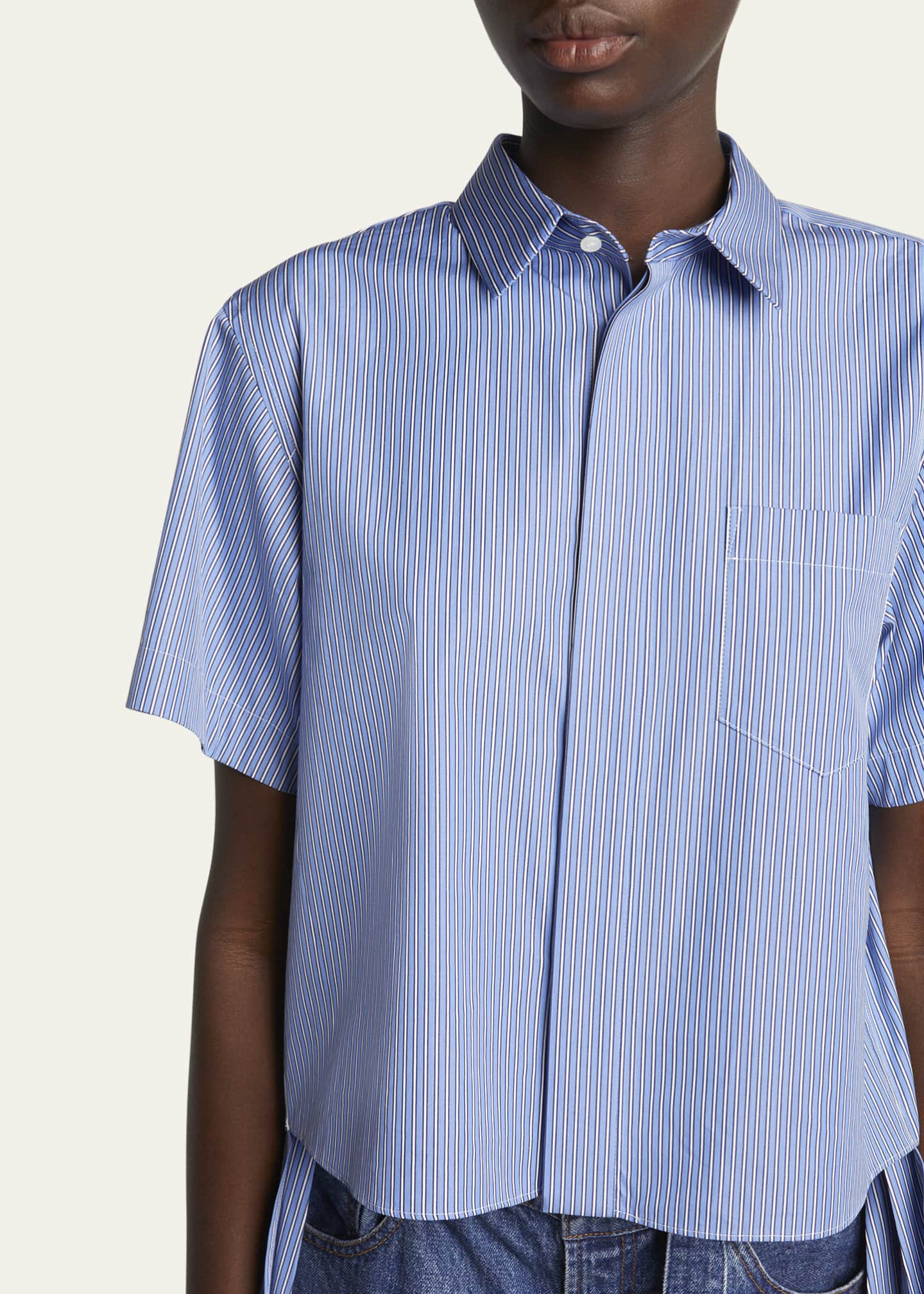 Stripe Pleated Button Down Blouse