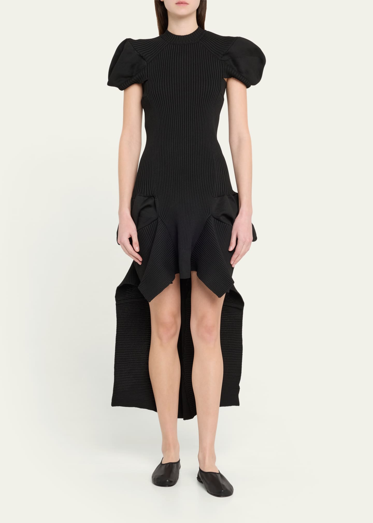 SACAI Ribbed Knit High-Low Dress with Train Image 2 of 5