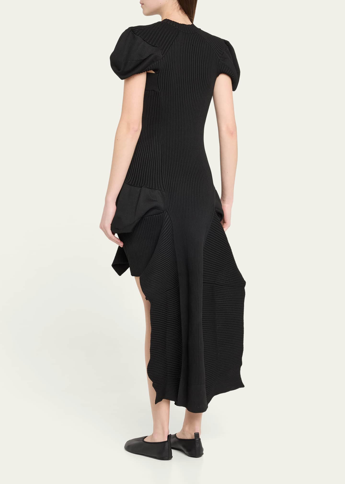 SACAI Ribbed Knit High-Low Dress with Train Image 3 of 5
