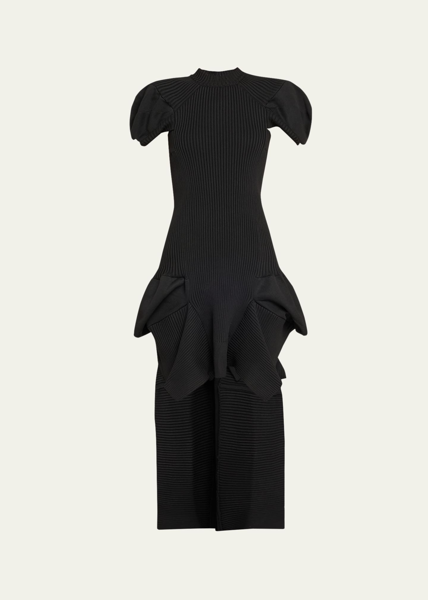 SACAI Ribbed Knit High-Low Dress with Train Image 1 of 5