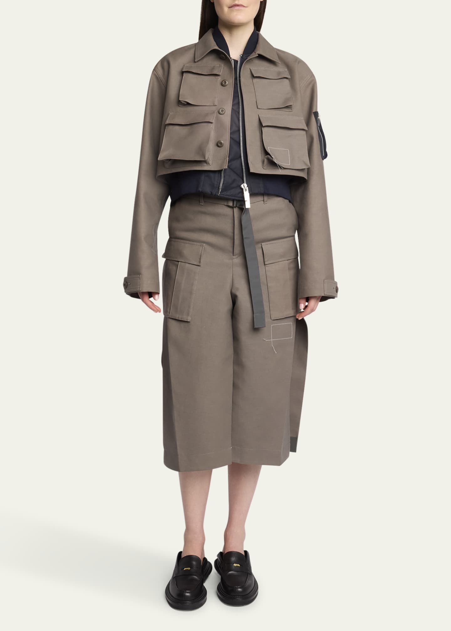 SACAI Hybrid Cargo Nylon Cropped Jacket Image 2 of 5