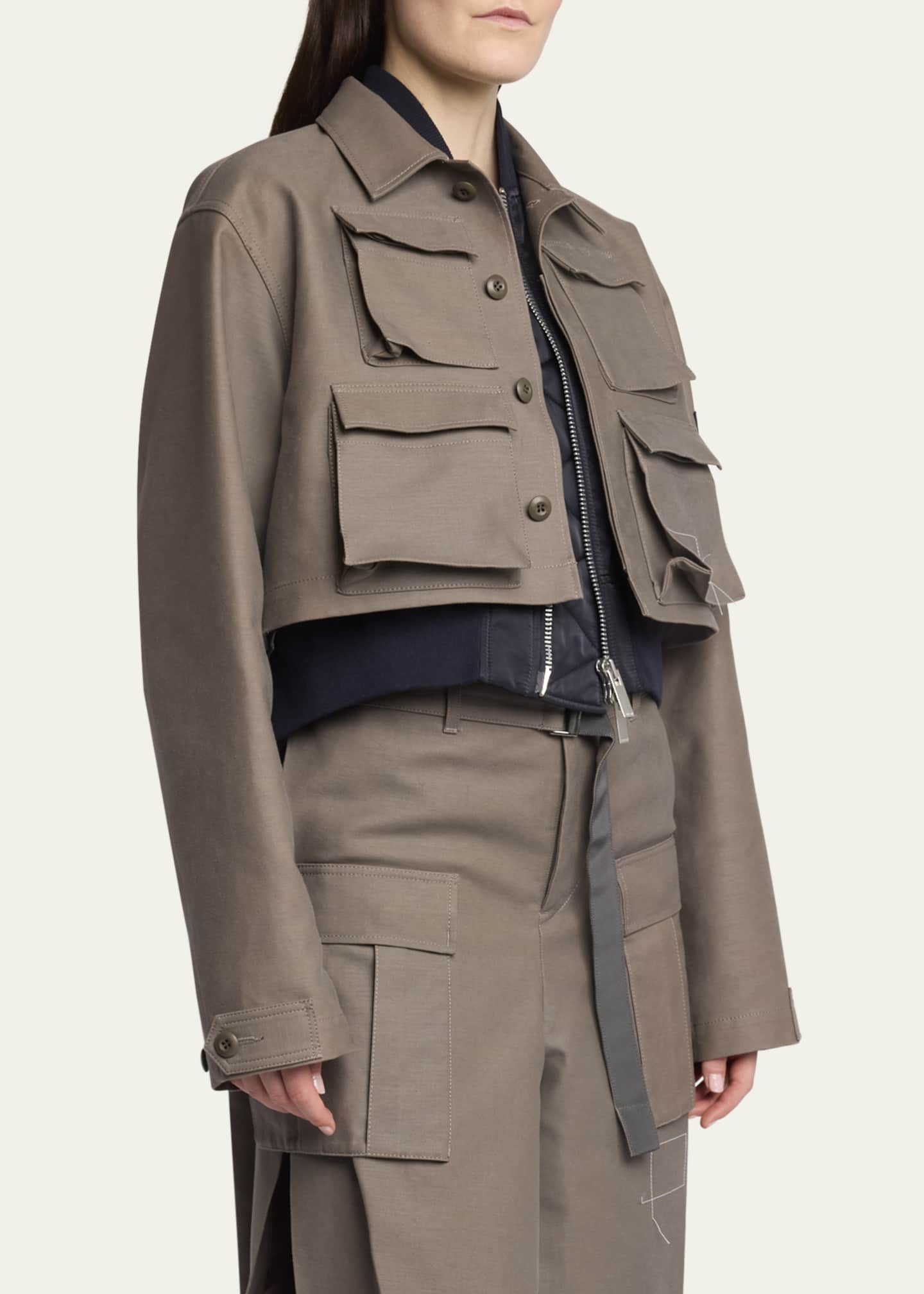 SACAI Hybrid Cargo Nylon Cropped Jacket Image 4 of 5