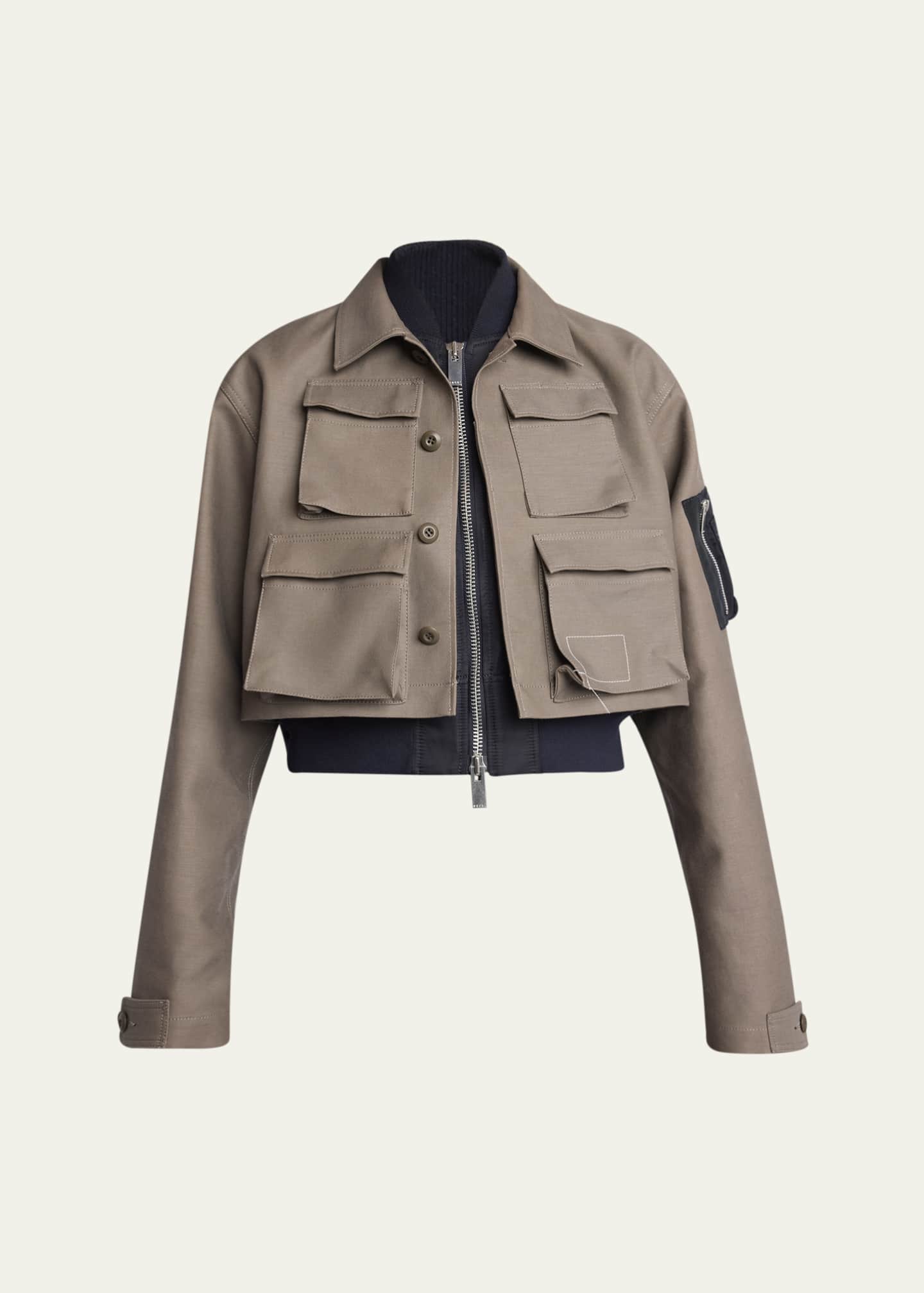 SACAI Hybrid Cargo Nylon Cropped Jacket Image 1 of 5