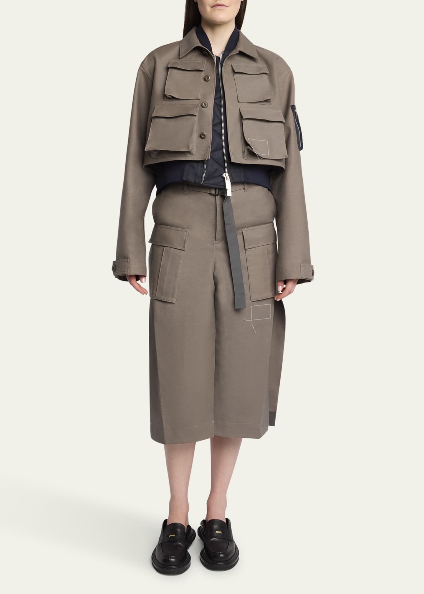Pleated Cargo Belted Midi Skirt