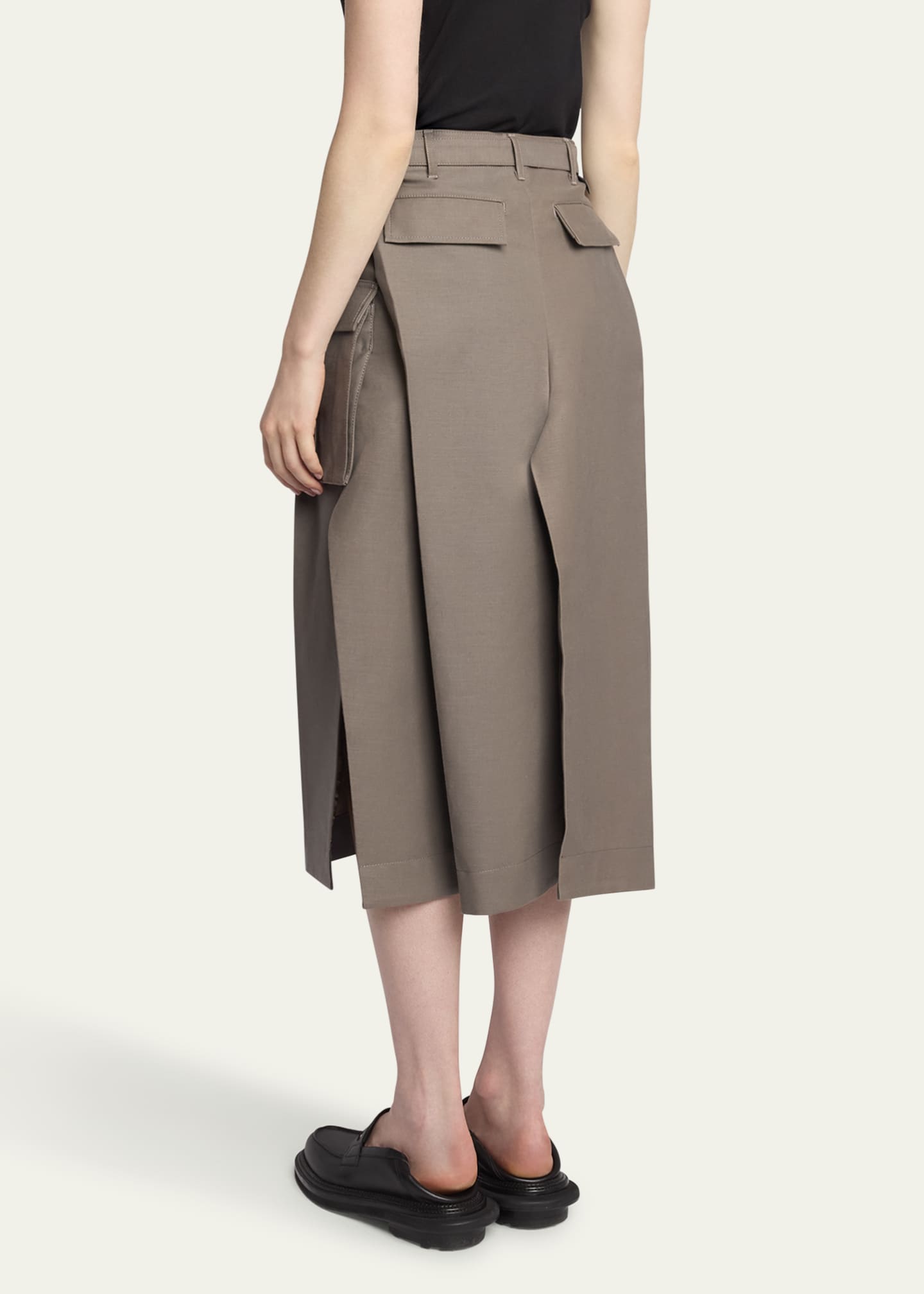 Pleated Cargo Belted Midi Skirt