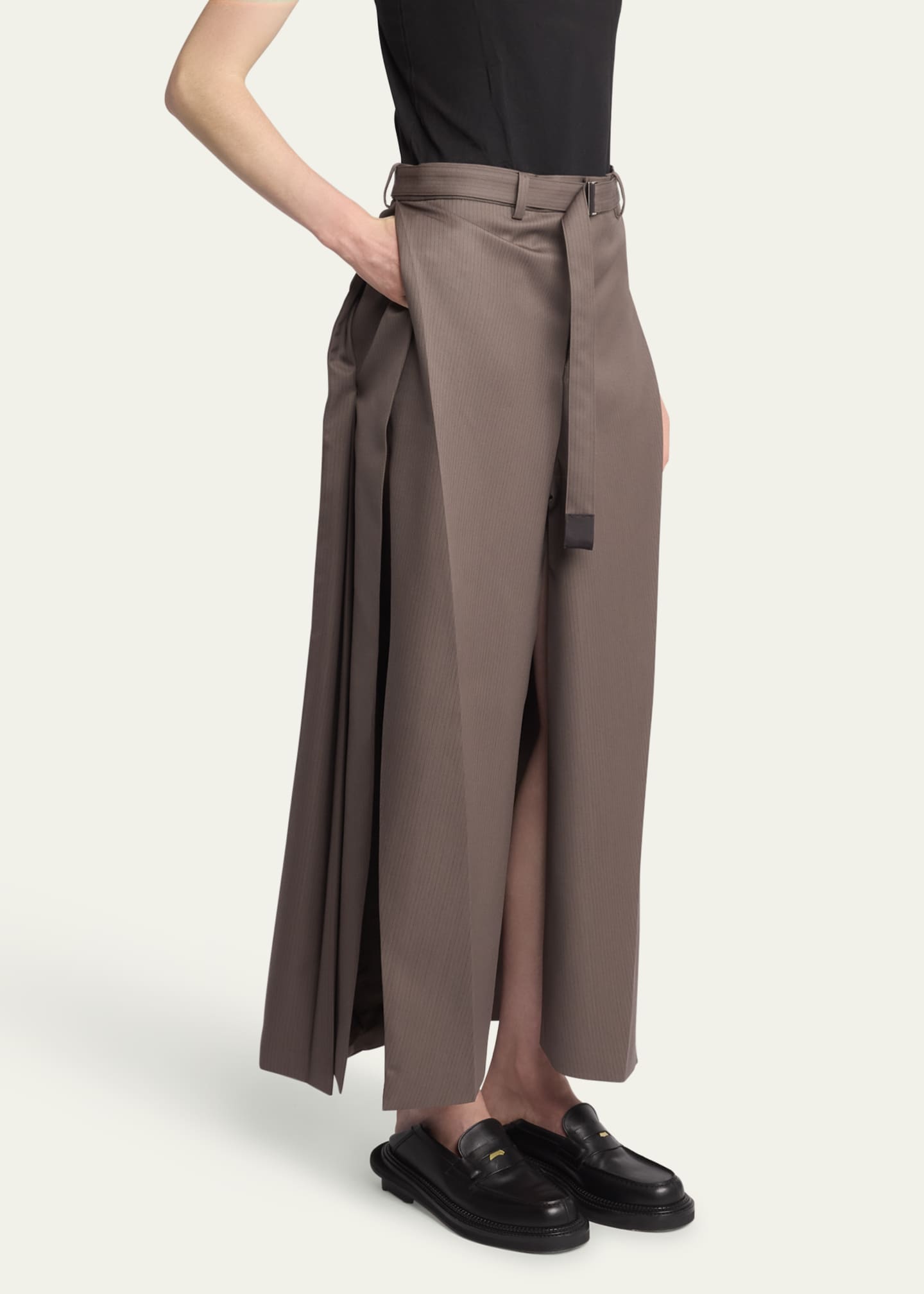 SACAI Belted Suiting Pleated Wool Skirt Image 4 of 5