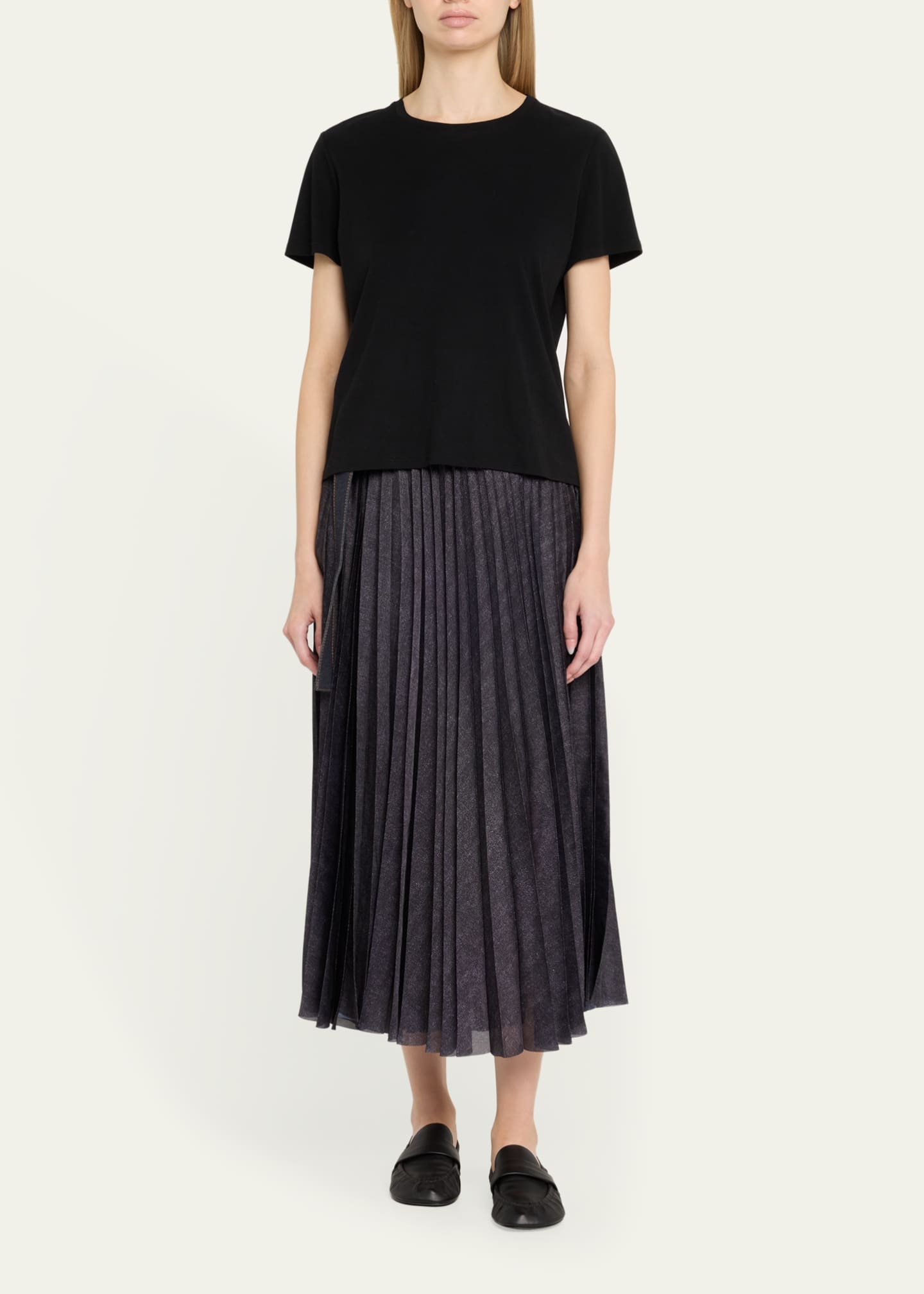 SACAI Pleated Denim Belted Midi Skirt Image 2 of 5