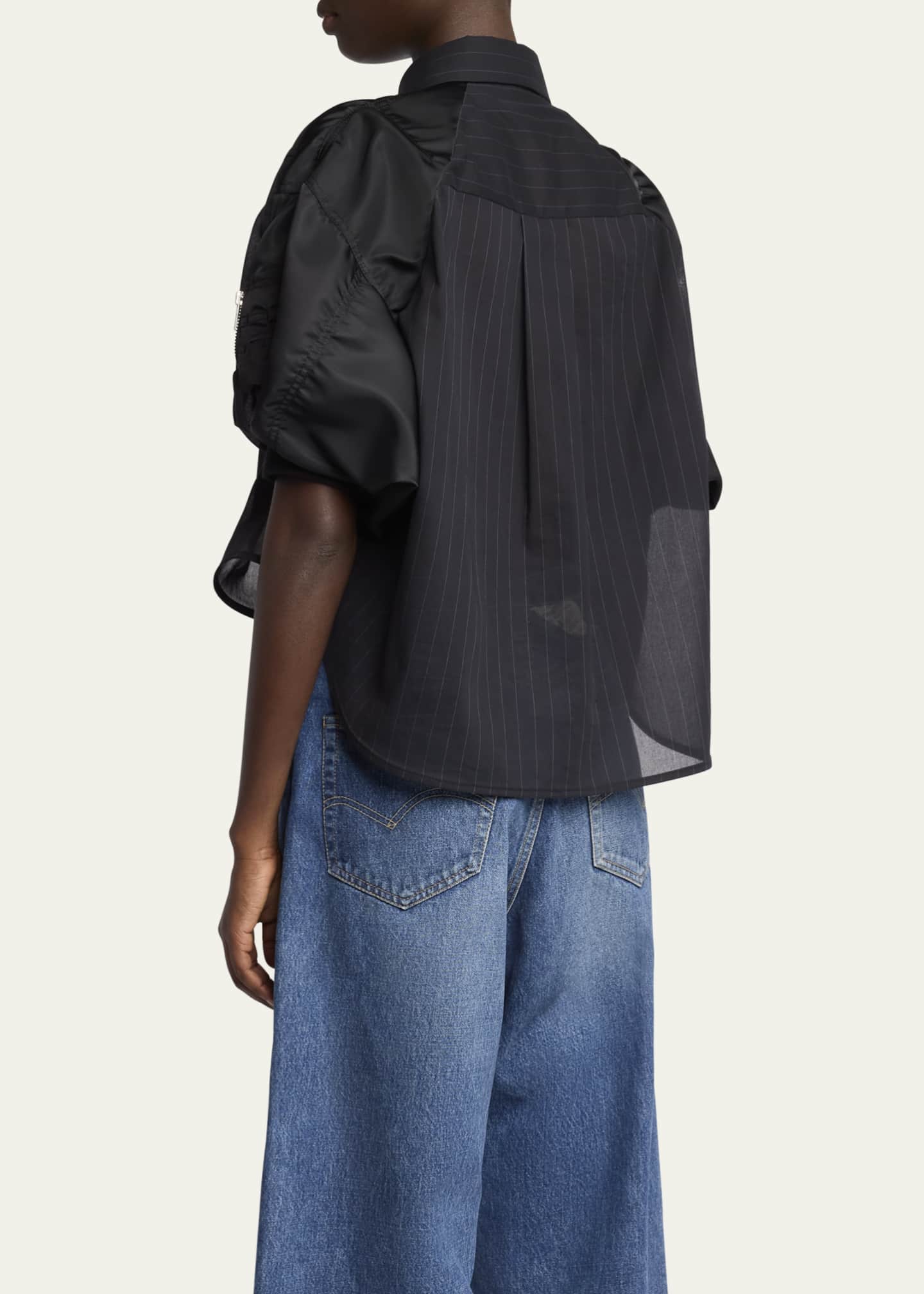 SACAI Hybrid Pinstripe Puff-Sleeve Blouse Image 3 of 5
